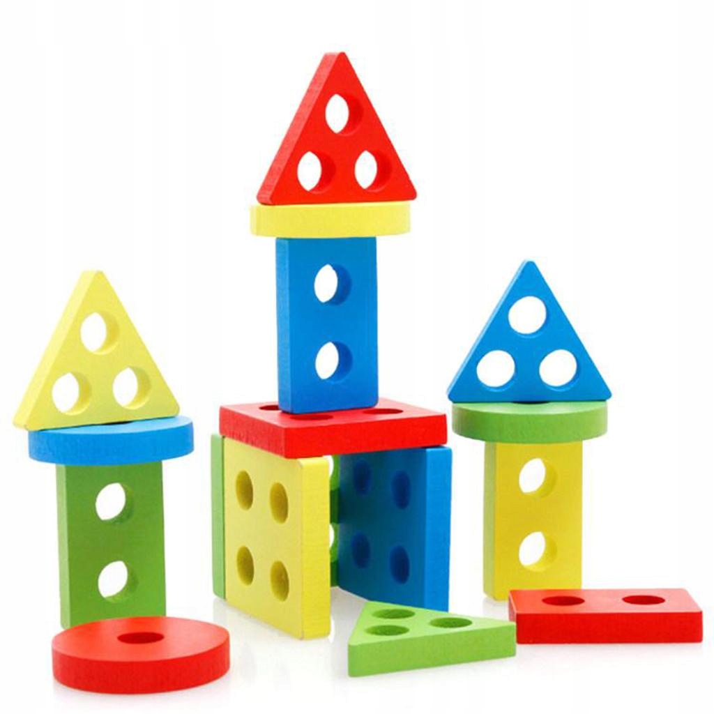 c/ Wooden Geometric Blocks Puzzle Montessori 5-Pillar Marka bez marki