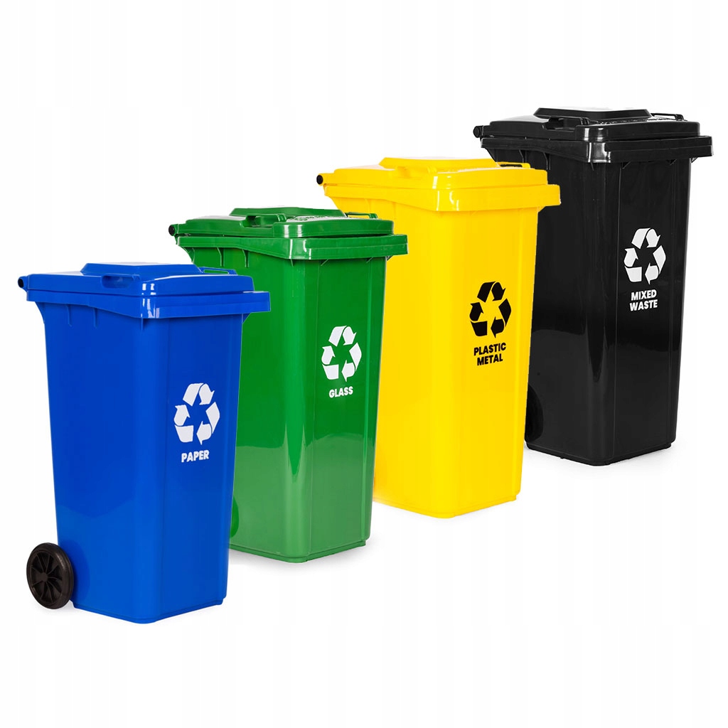 Sada 4 odpadkových košů 4x120L modrá zelená žlutá...