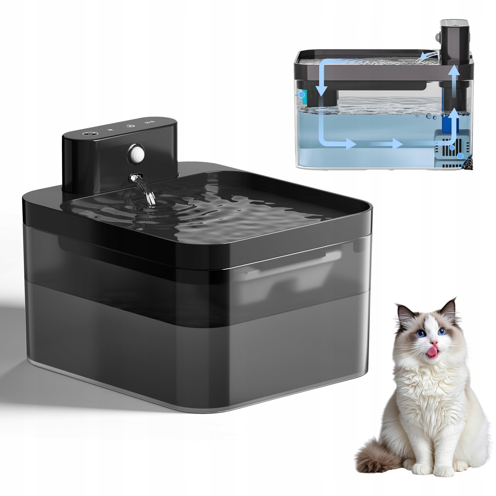 Levně Automatická Napáječka Miska Fontána Na Vodu 2.2L Pro Psy A Kočky Tichá