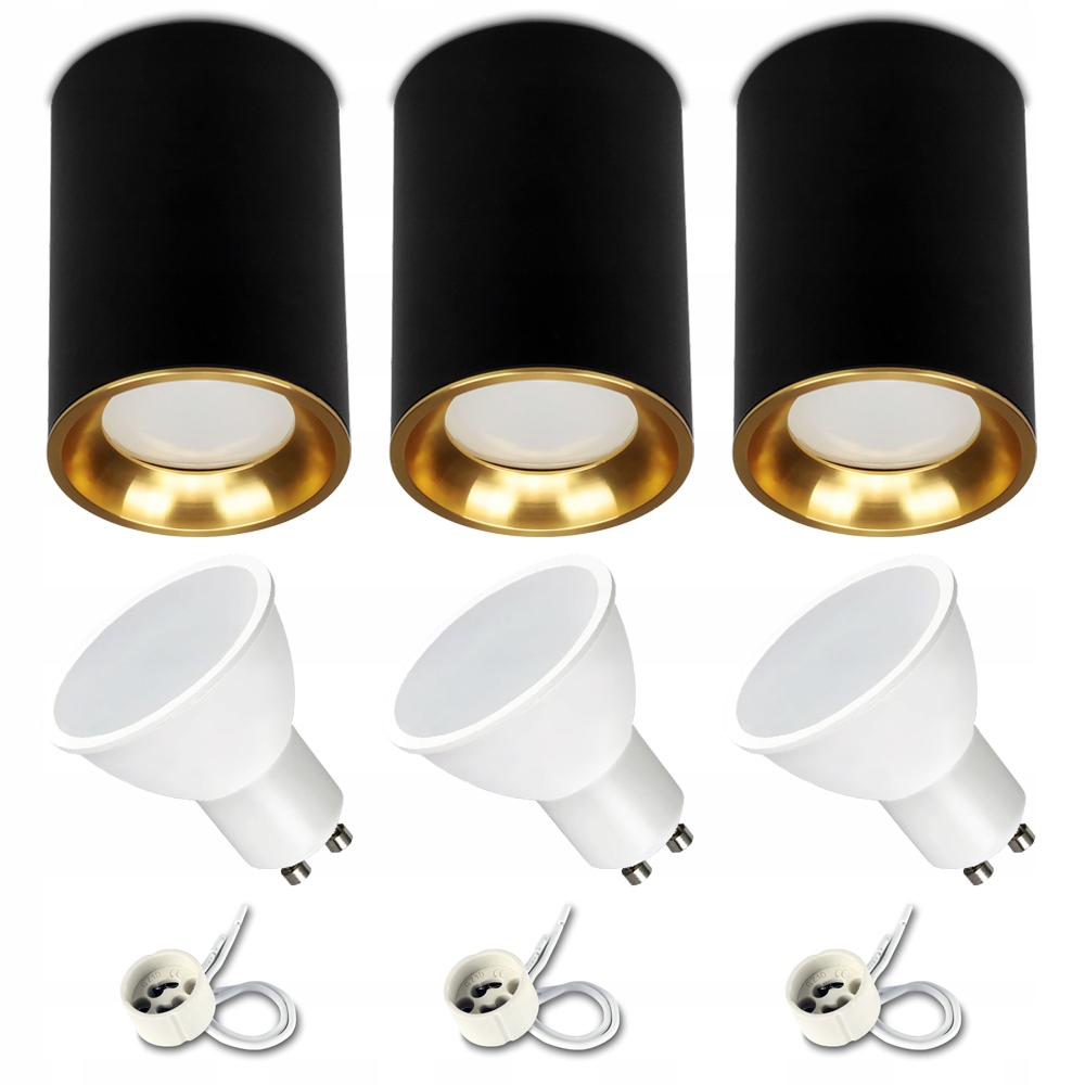 

3x Spot sufitowy tuba Vax czarny złoty +7W 3000K