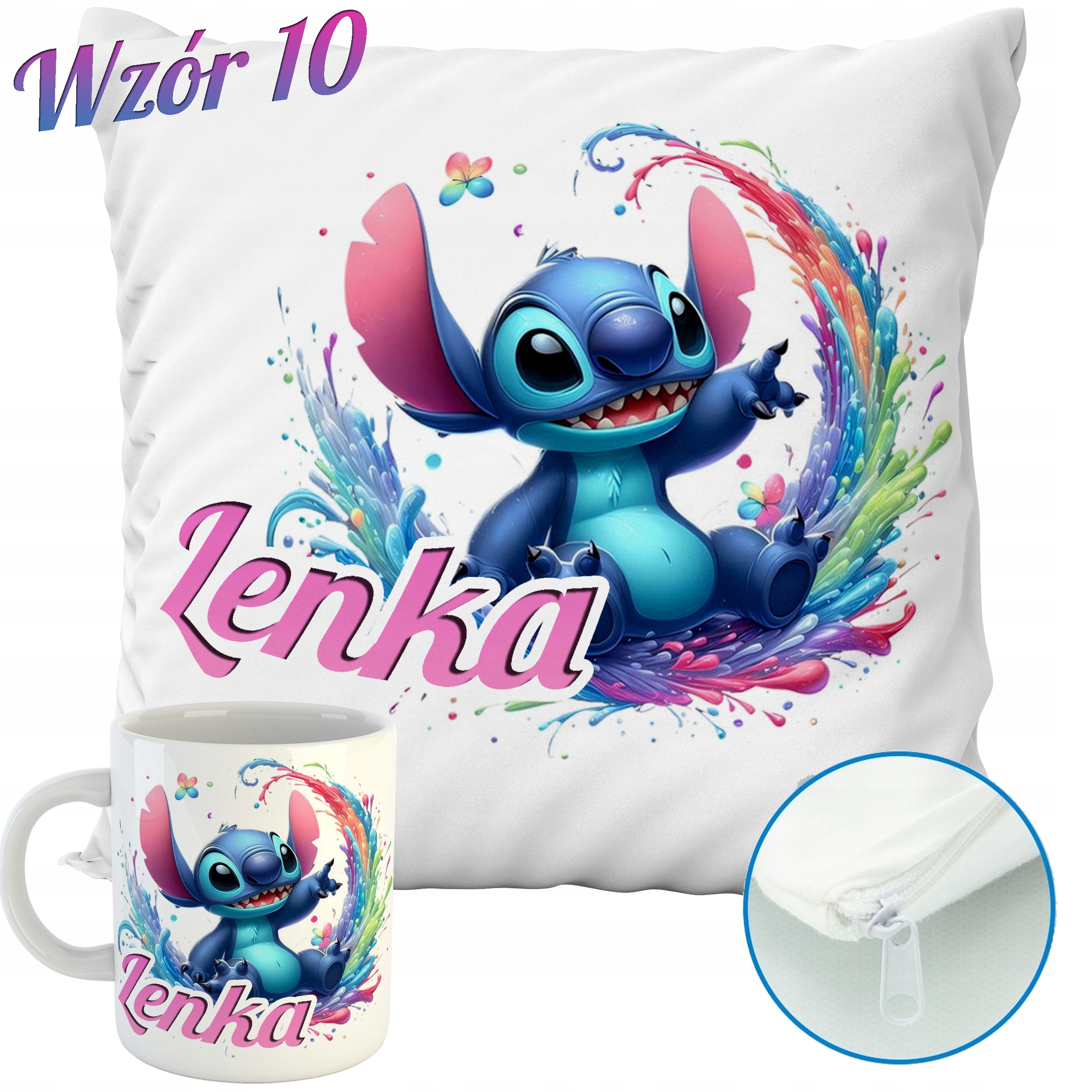 ZESTAW PODUSZKA + KUBEK LILO I STITCH OHANA IMIĘ PREZENT WZORY 2 Kolor dominujący wielokolorowy