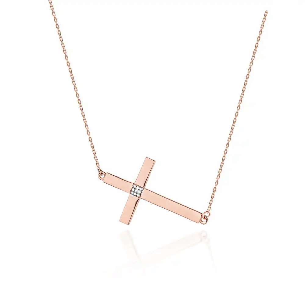 Zlatý náhrdelník růžové zlato 585 s křížkem a přírodním briliantem 1,9 g