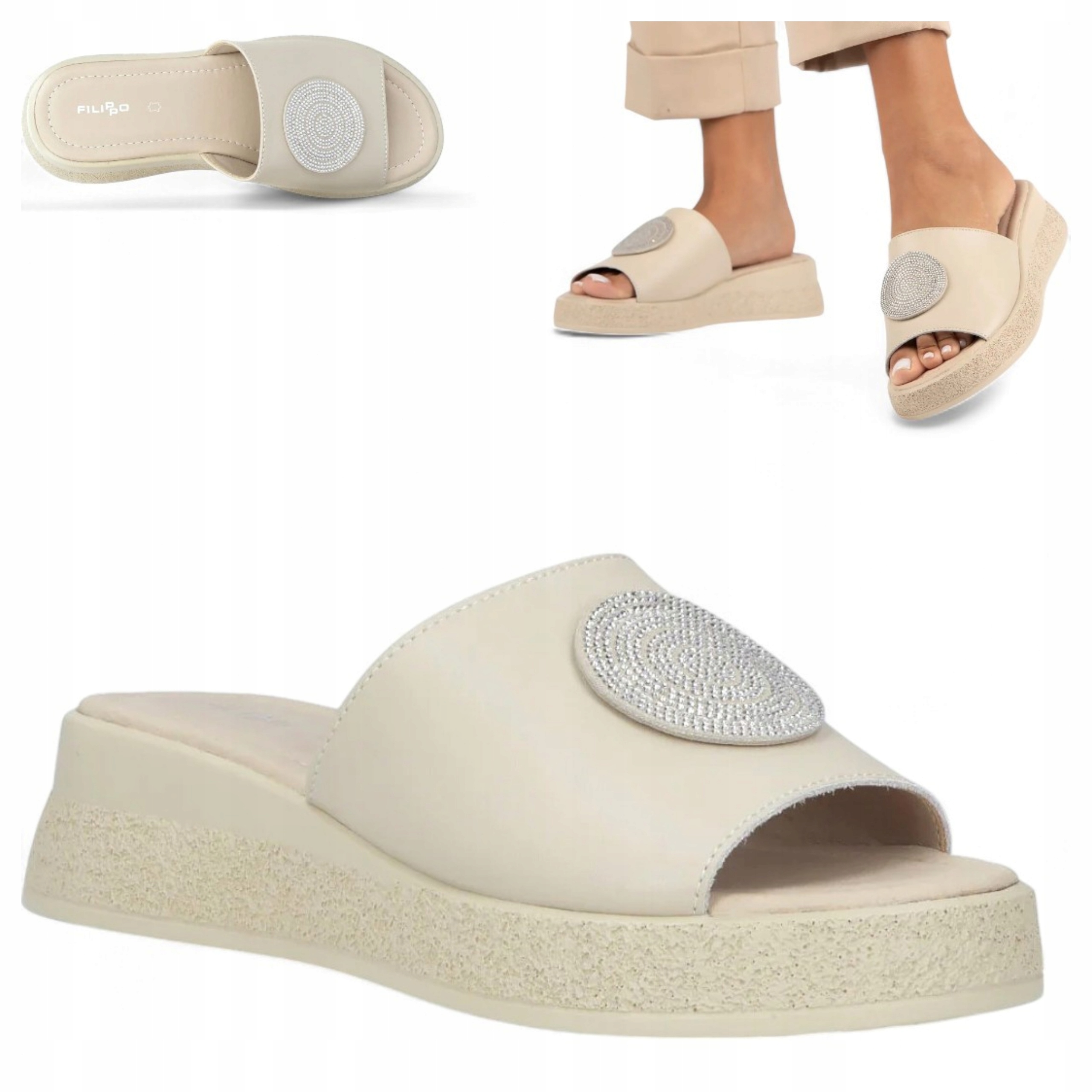 Nazouváky 40 Filippo na platformě Elegantní Pohodlné Béžové