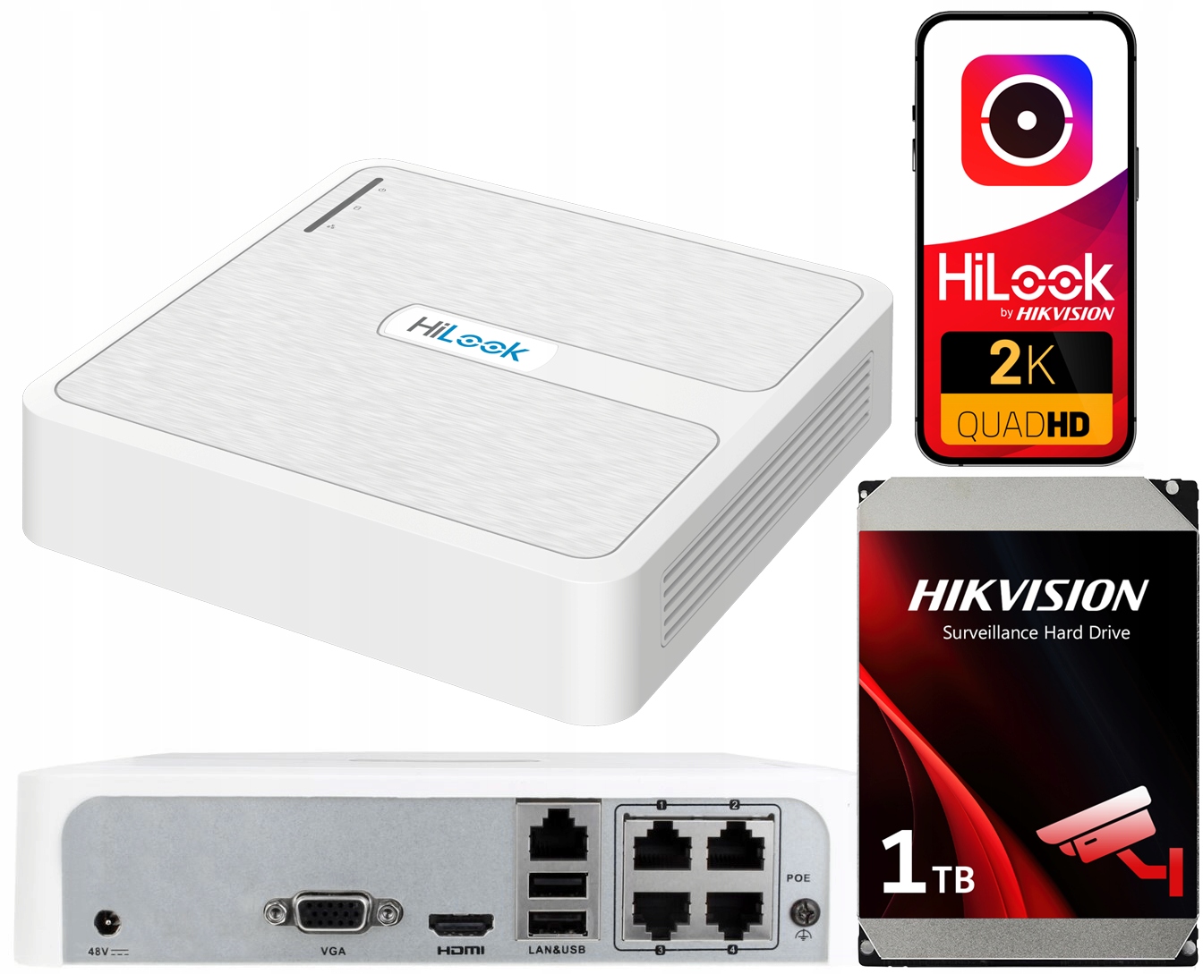 4-kanálový Ip rekordér PoE NVR-104H-D/4P do 6 Mp 1TB Hdd disk Hikvision