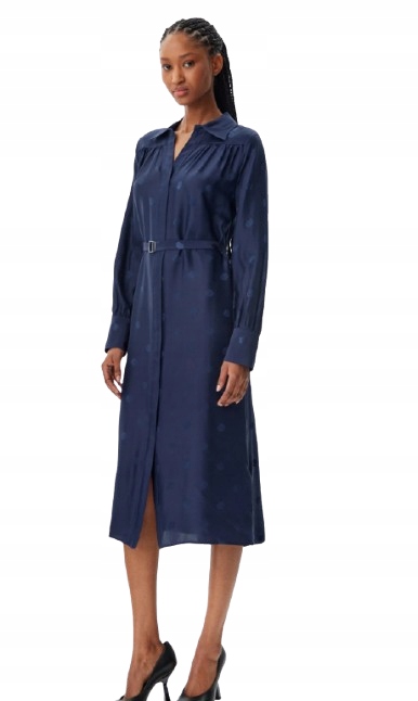 Boss Tmavě Modrá Šaty S Límečkem A Hedvábím 48 Kwo