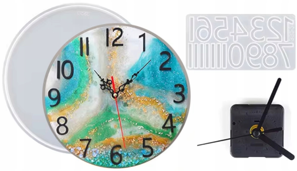 Sada Silikonová forma Hodiny 27 cm Číslice 5 mechanismů s ručičkami