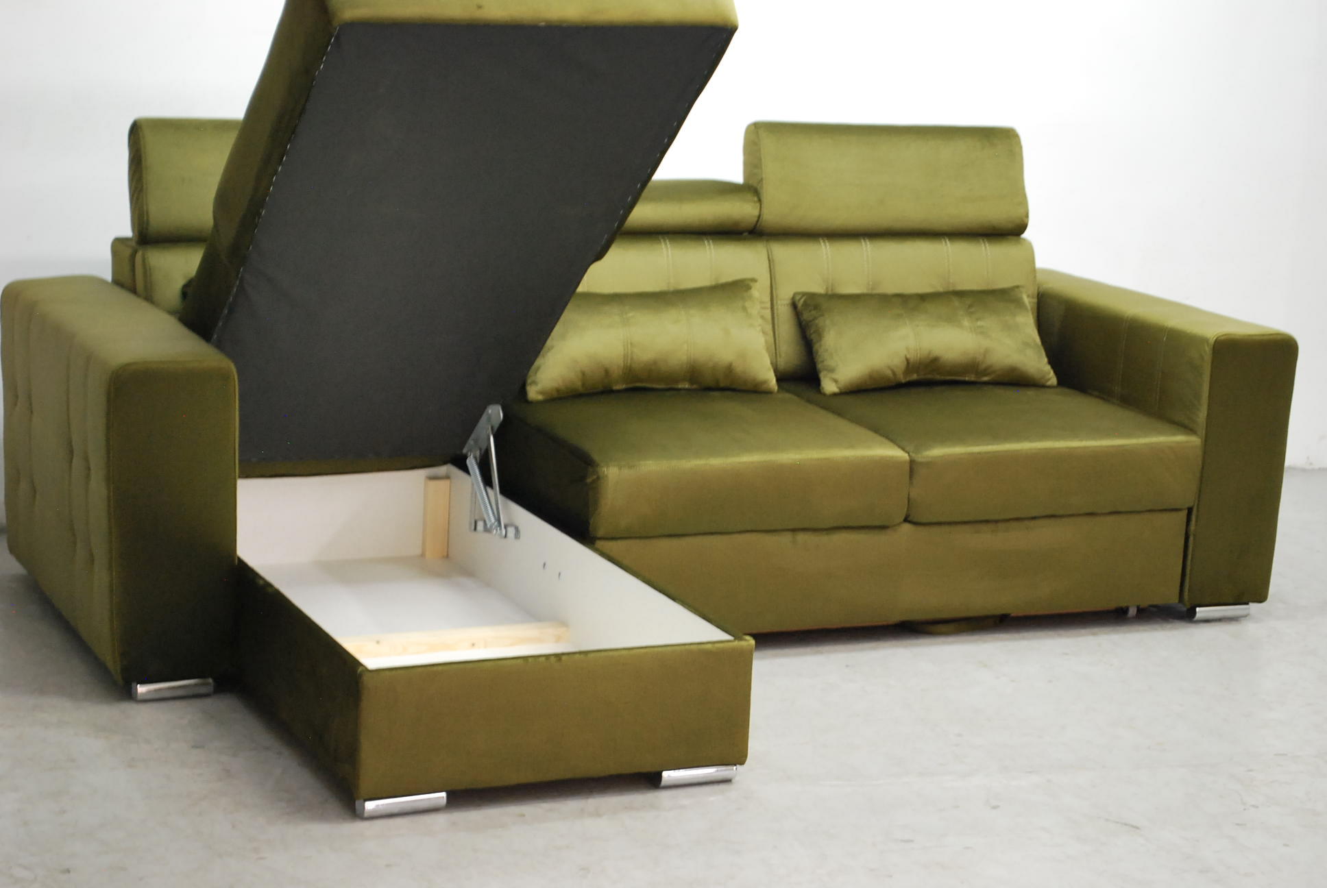 RLC NOWOCZESNY NAROŻNIK z funkcja spania + pojemnik rogówka Monolith welur