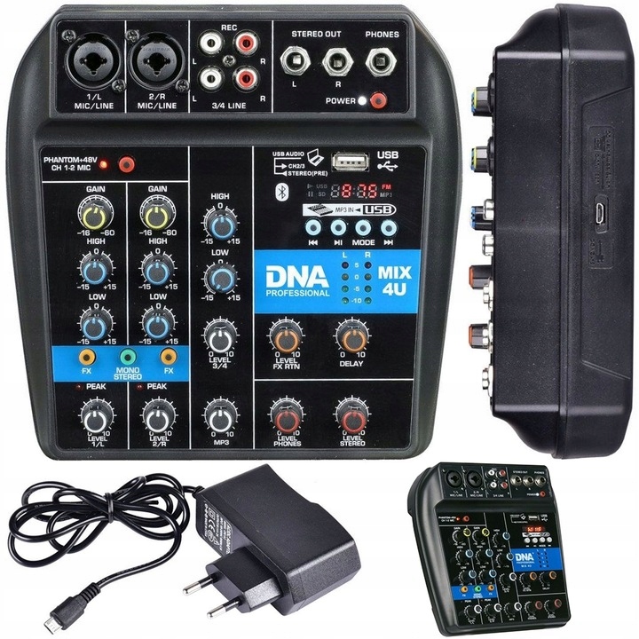 Audio mixážní pult Usb MP3 Bluetooth analogový 4 kanály Dna MIX 4U