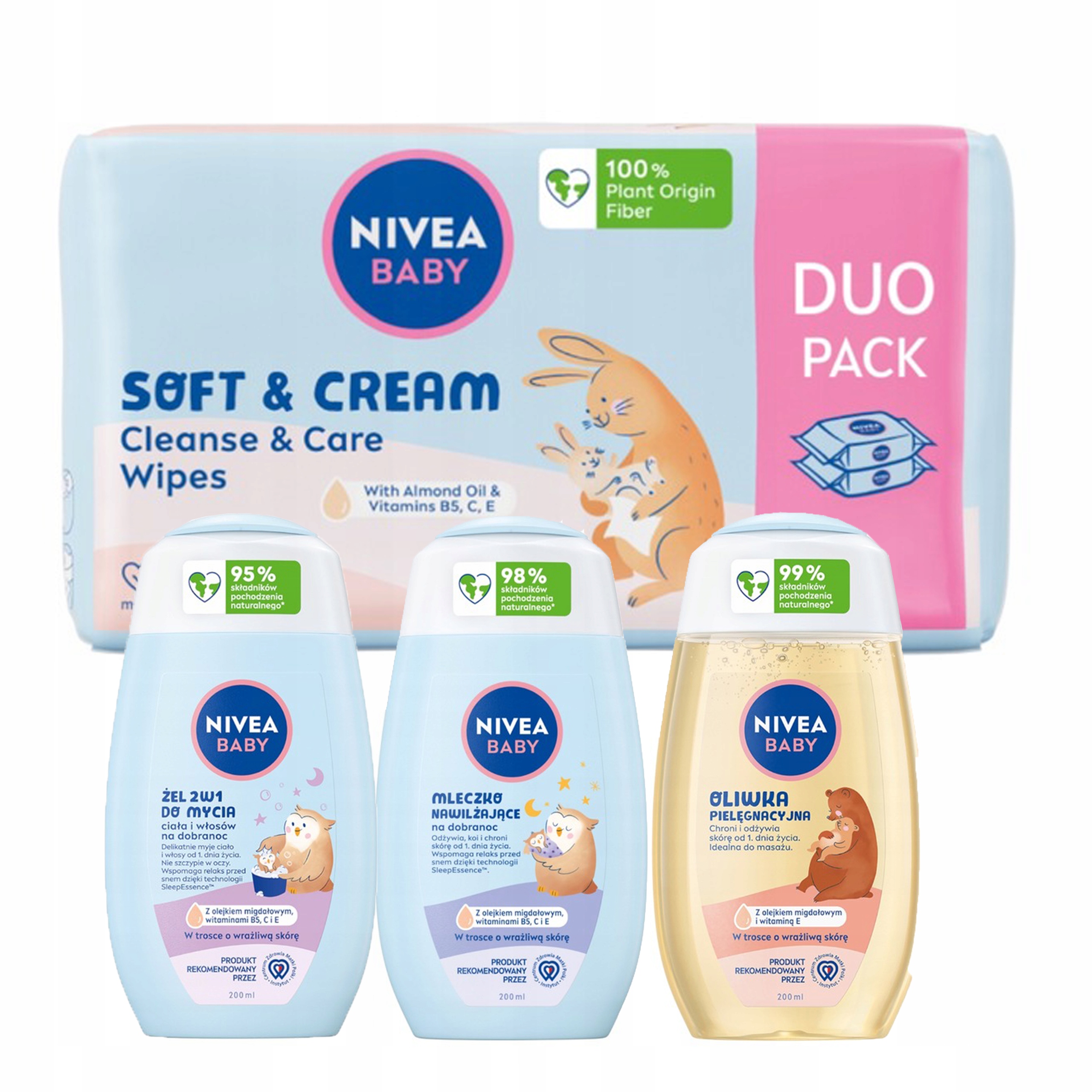 NIVEA BABY Zestaw dla niemowląt szampon, mleczko oliwka + chusteczki
