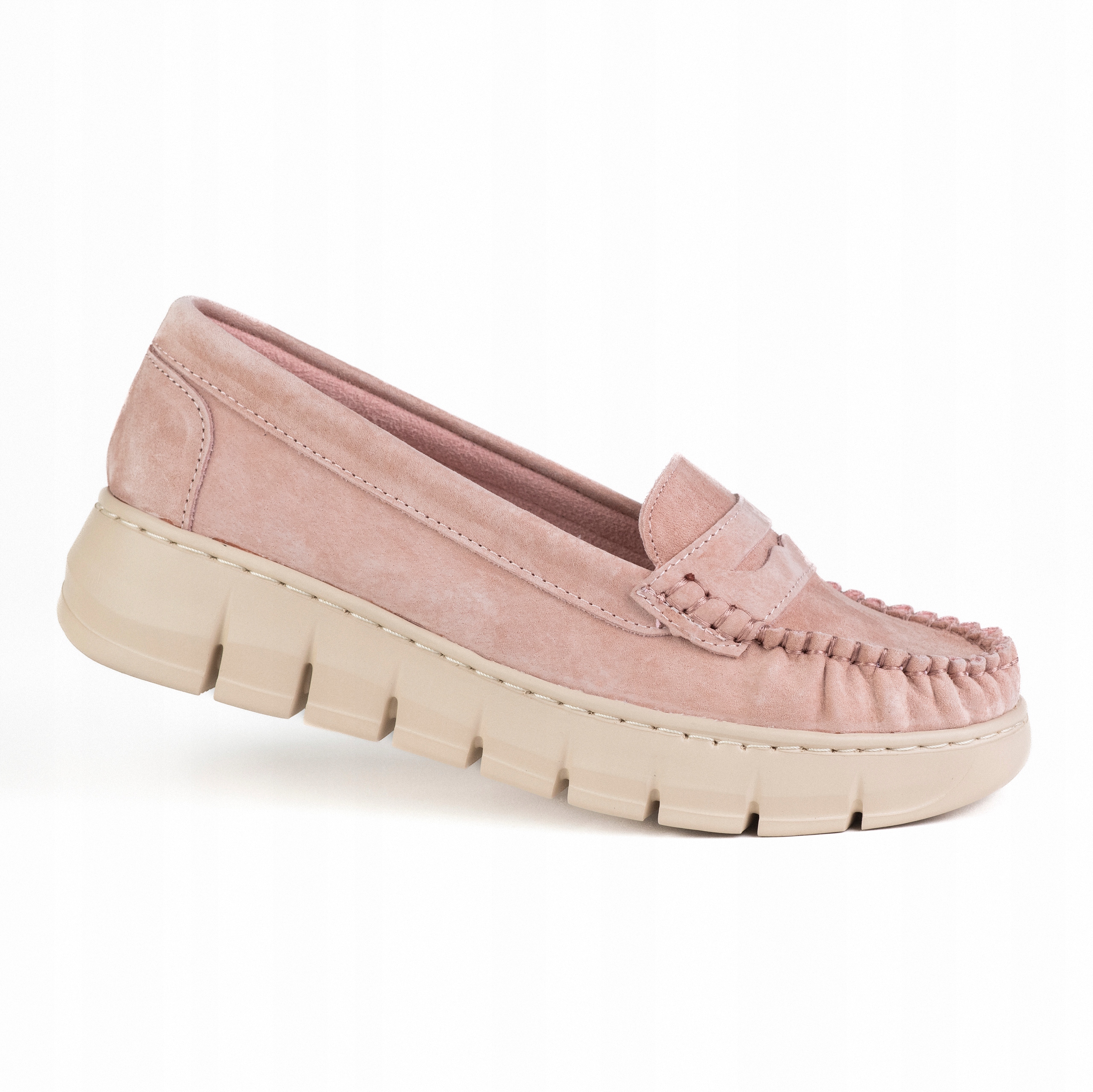 Dámské kožené mokasíny Goodin GD-FL26003 semišová platforma pohodlné růžové 41