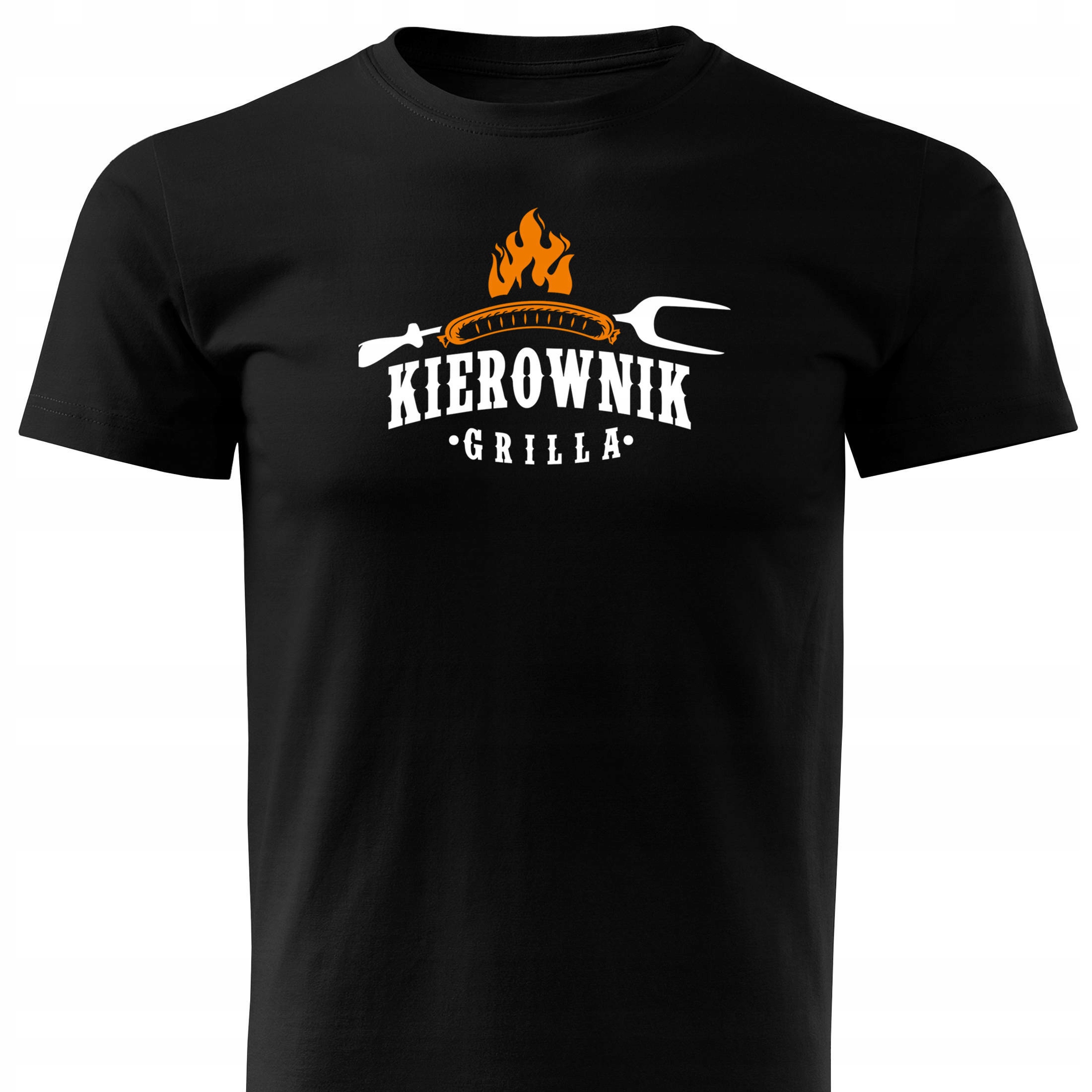 

Czarny T-shirt basic duży nadruk Kierownik Grilla