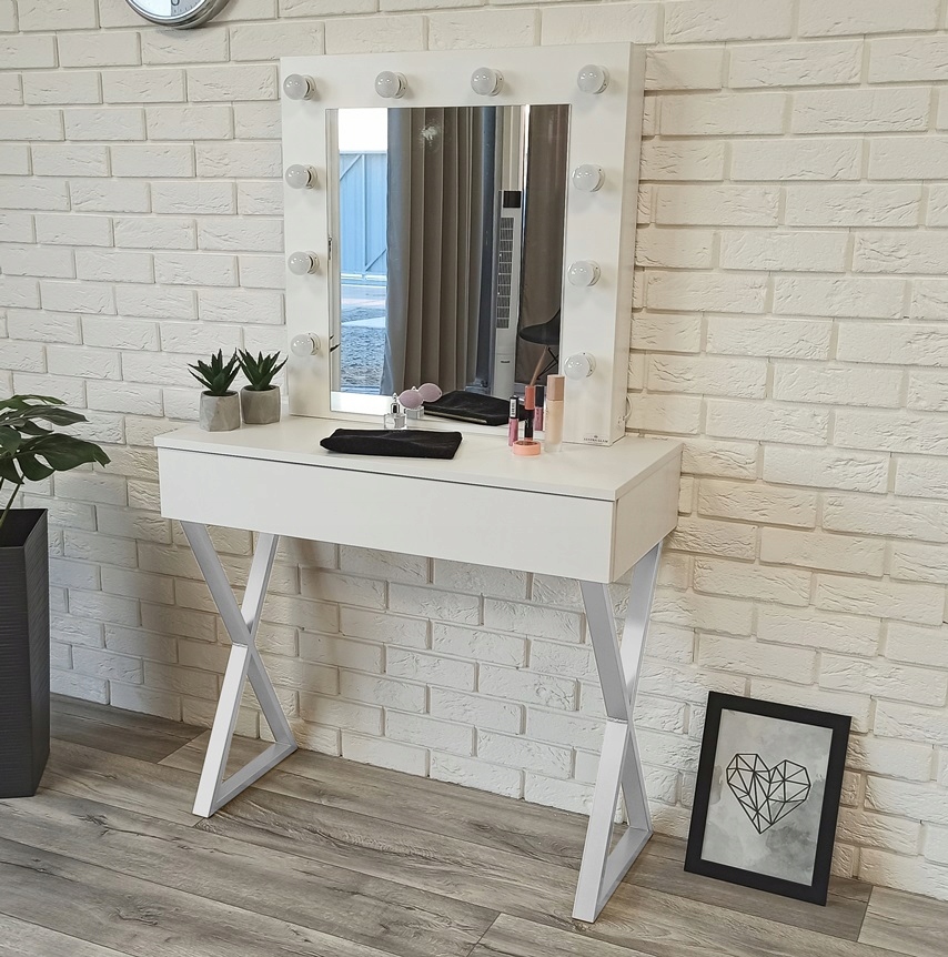 Toaletka biała oświetleniem lustro mat białe 90cm Kod producenta 0089978556443