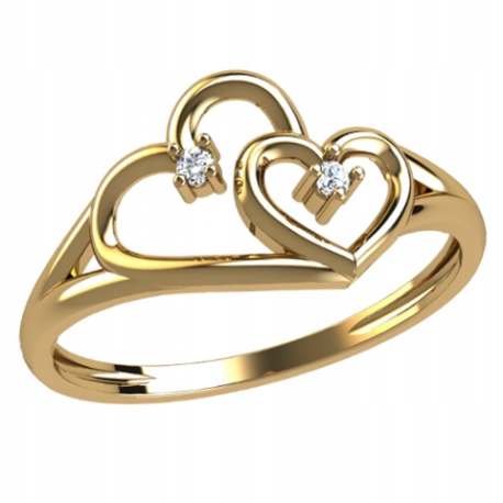 

Pierścionek Dwa Serduszka Serce Złoto 333