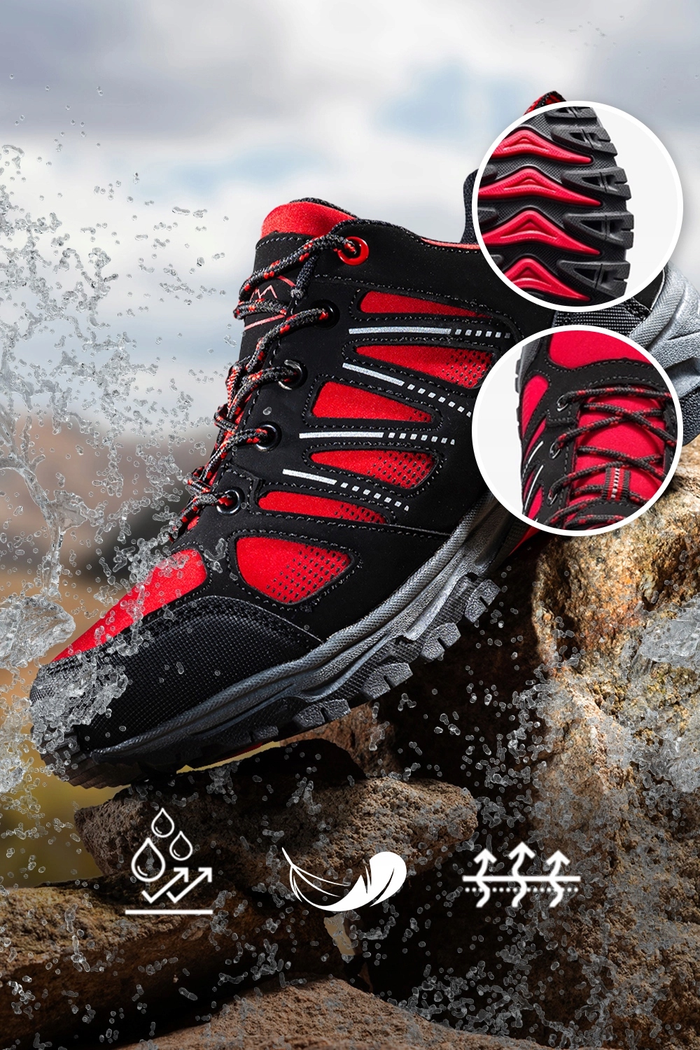 TREKKINGOWE BUTY SPORTOWE SOFTSHELL CZERWONE SZNUROWANE KOMFORTOWE r 41 Oryginalne opakowanie producenta pudełko