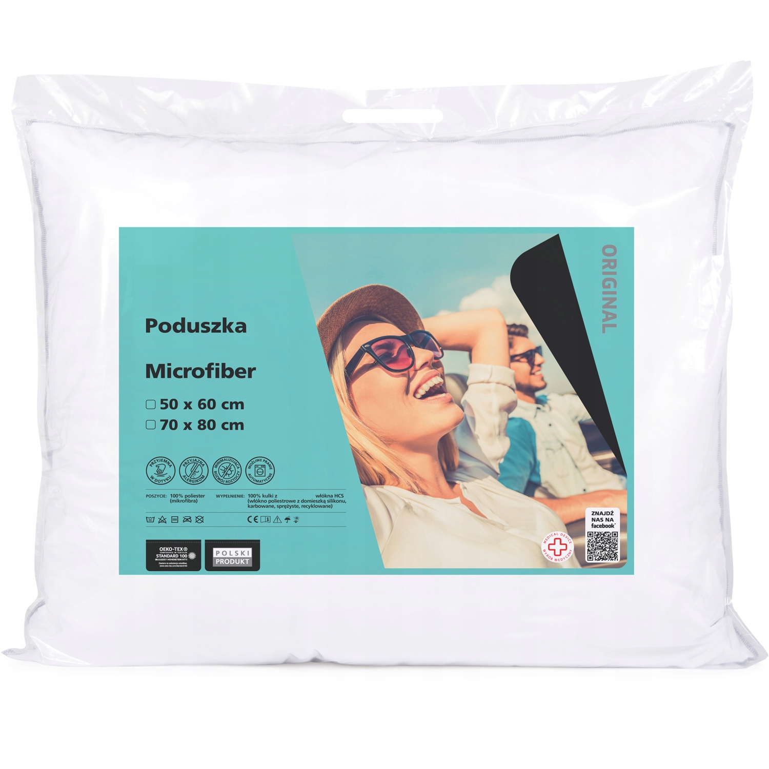 PODUSZKA PIKOWANA 70x80 ANTYALERGICZNA WYPEŁ. KULKA MIKROFIBRA BIAŁA POLSKA Marka inna