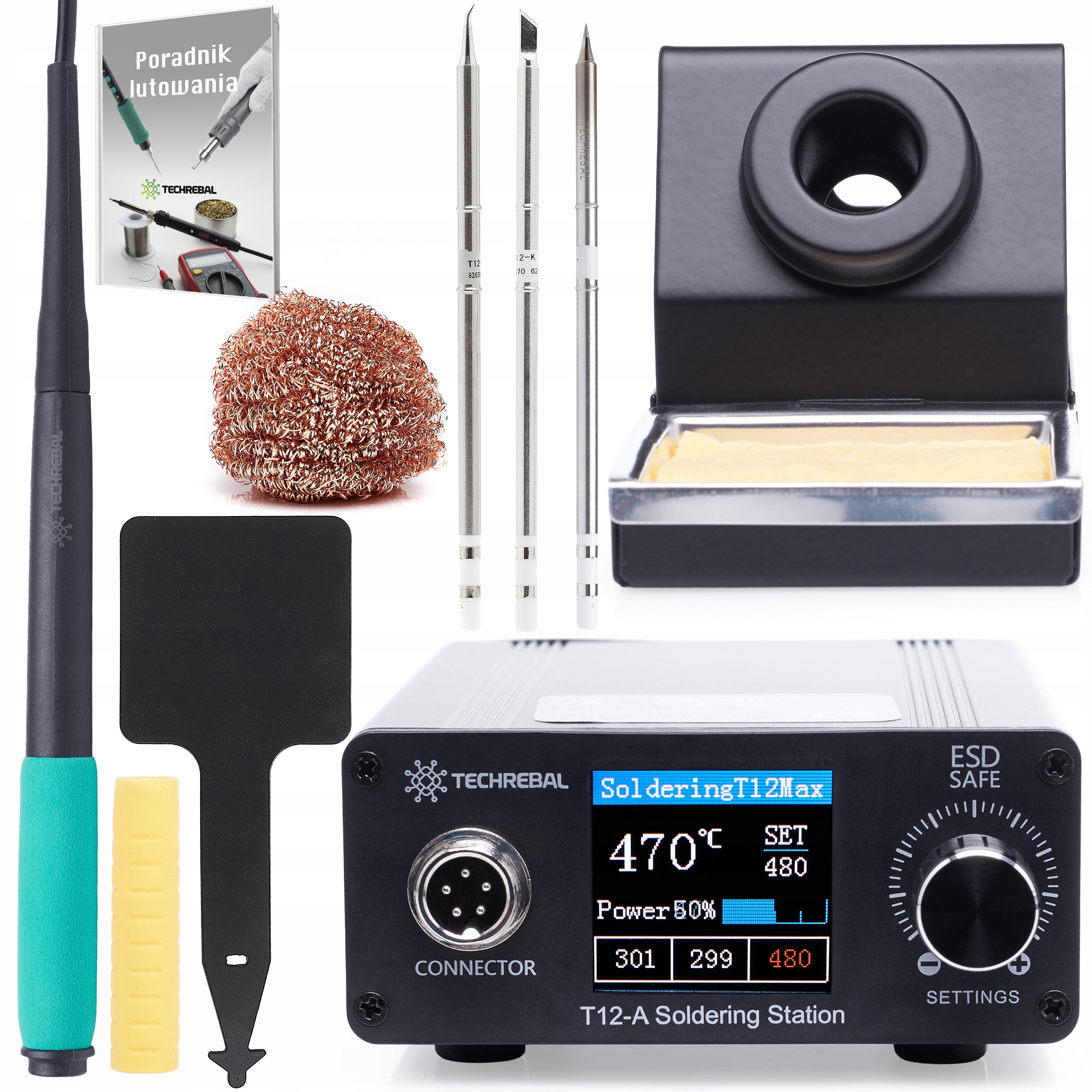 Stacja Lutownicza Precyzyjna Lutownica Grotowa Techrebal T12A 3 Groty T12