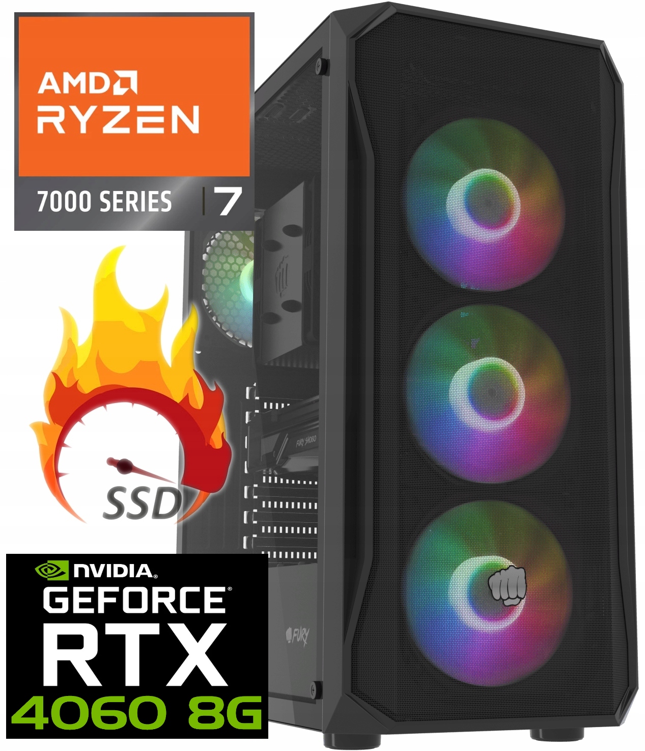 Mocny Pc Gaming Amd Ryzen 7 7700 Nvidia Rtx 4060 DDR5 32GB Ssd 2TB Win11