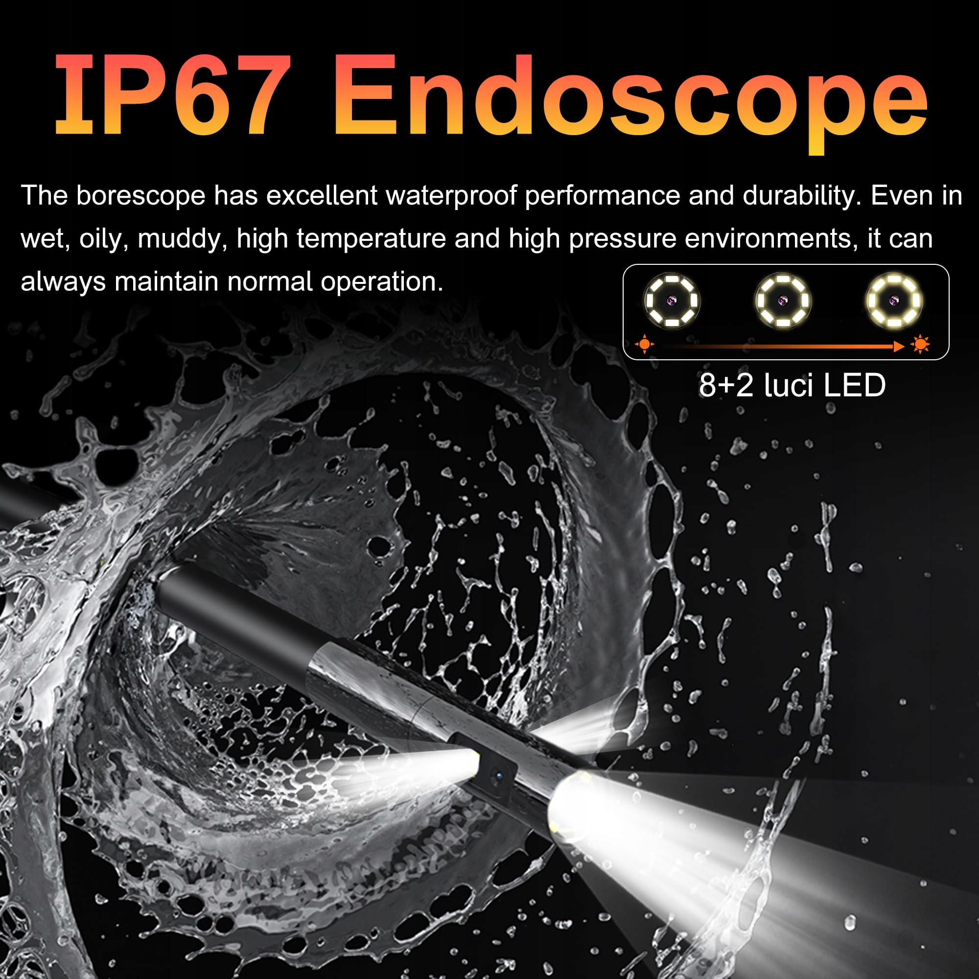 UIIVZEY Kamera Endoskopowa 10m 5 Calowy Ekran IPS HD 1080p Wodoodporna — miniatura 6