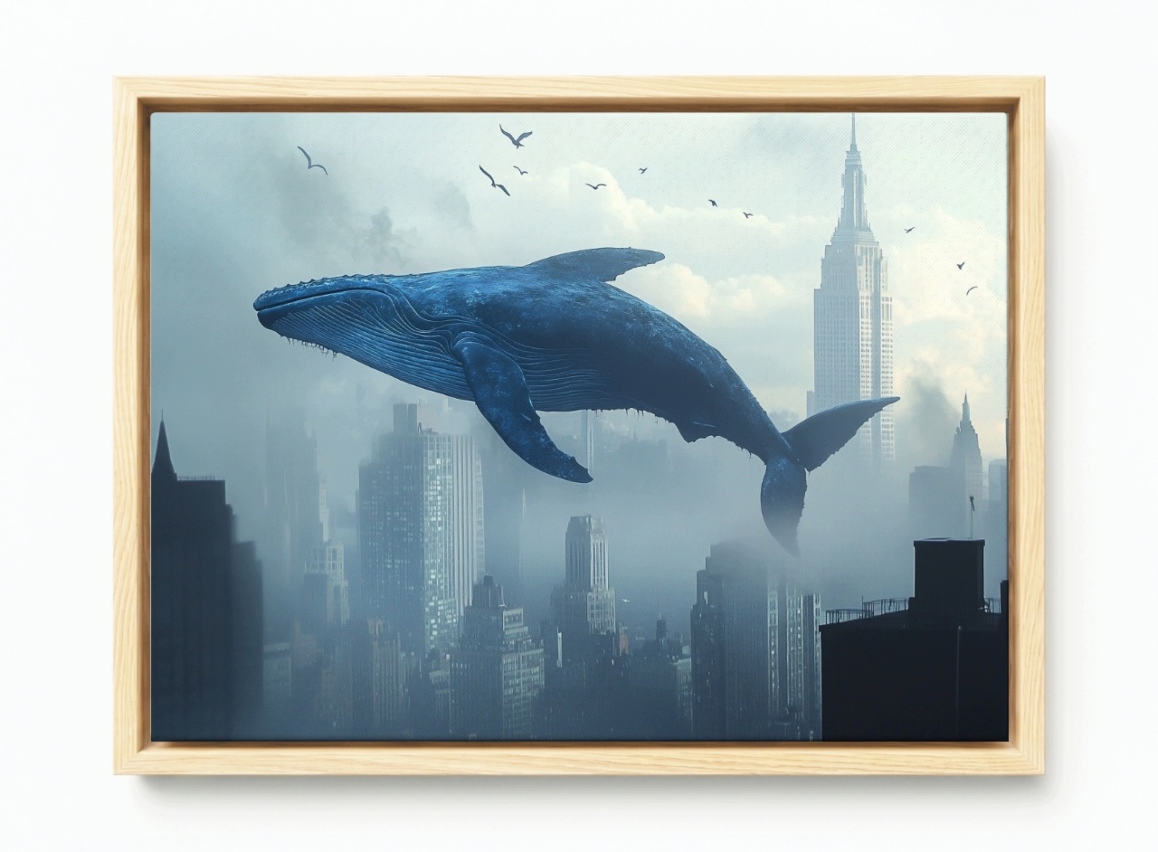 Obraz Rám Americký Box Surrealismus Město New York Velryba Sen 60x40