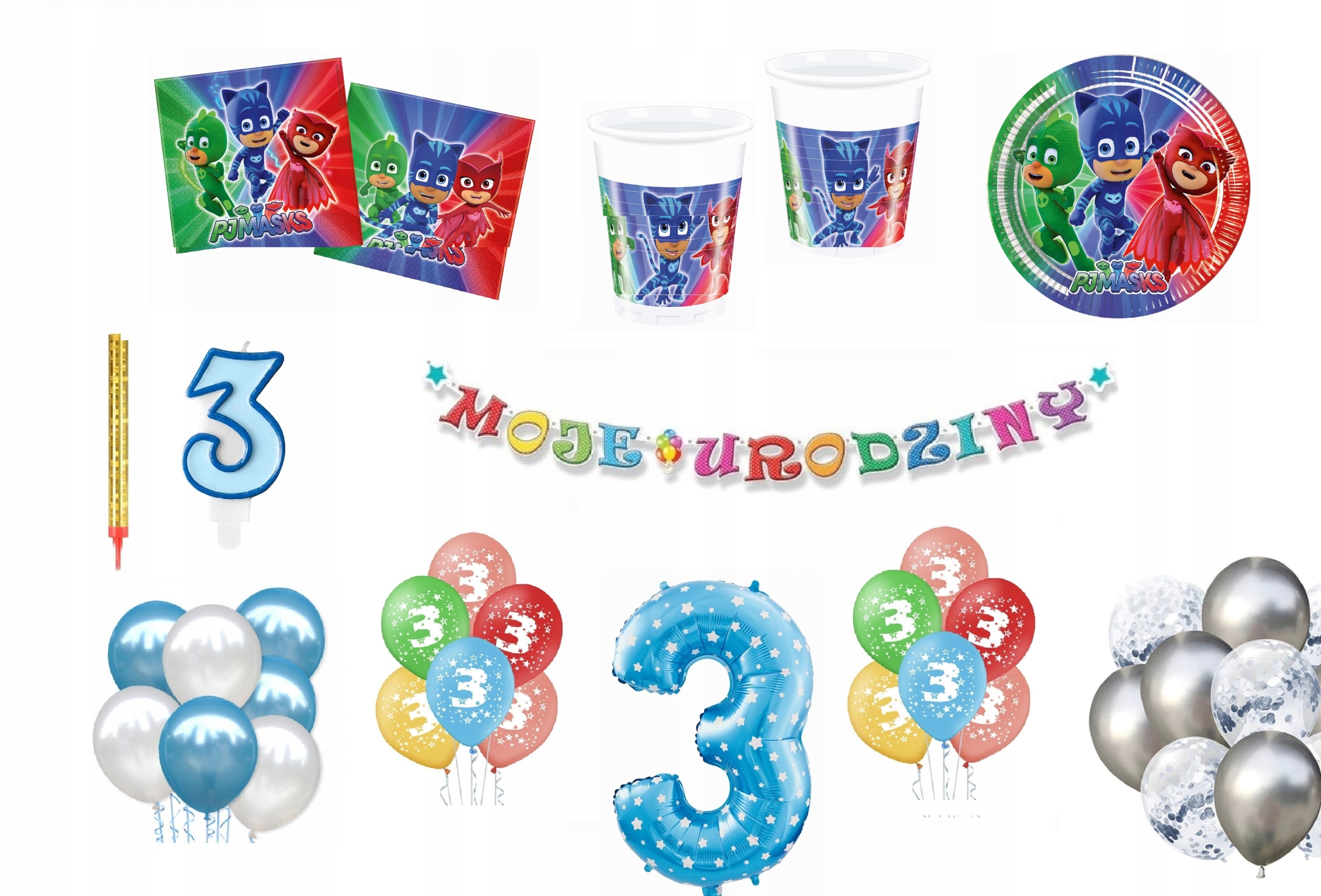 

Zestaw Pj Masks Pidżamersi 3 Urodziny Balony