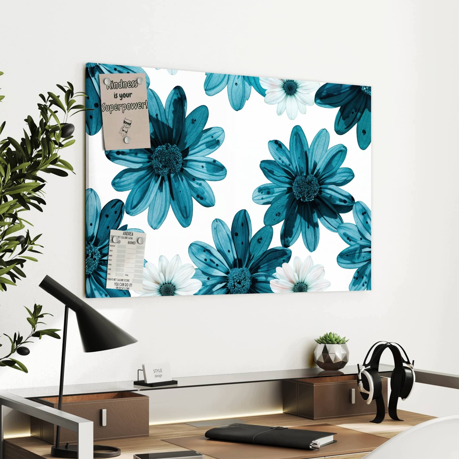 Magnetická tabule Niebieské Vzor květinový 90 × 60 cm