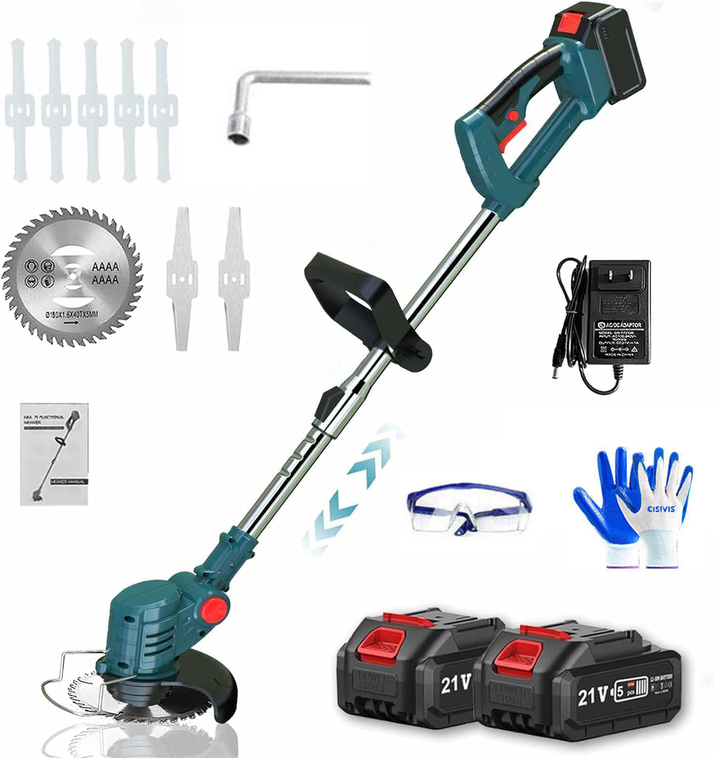 Výkonná Sekačka Nůžky Na Trávy Zahradní Nastavitelná Sada 21V 900W 2 Baterie