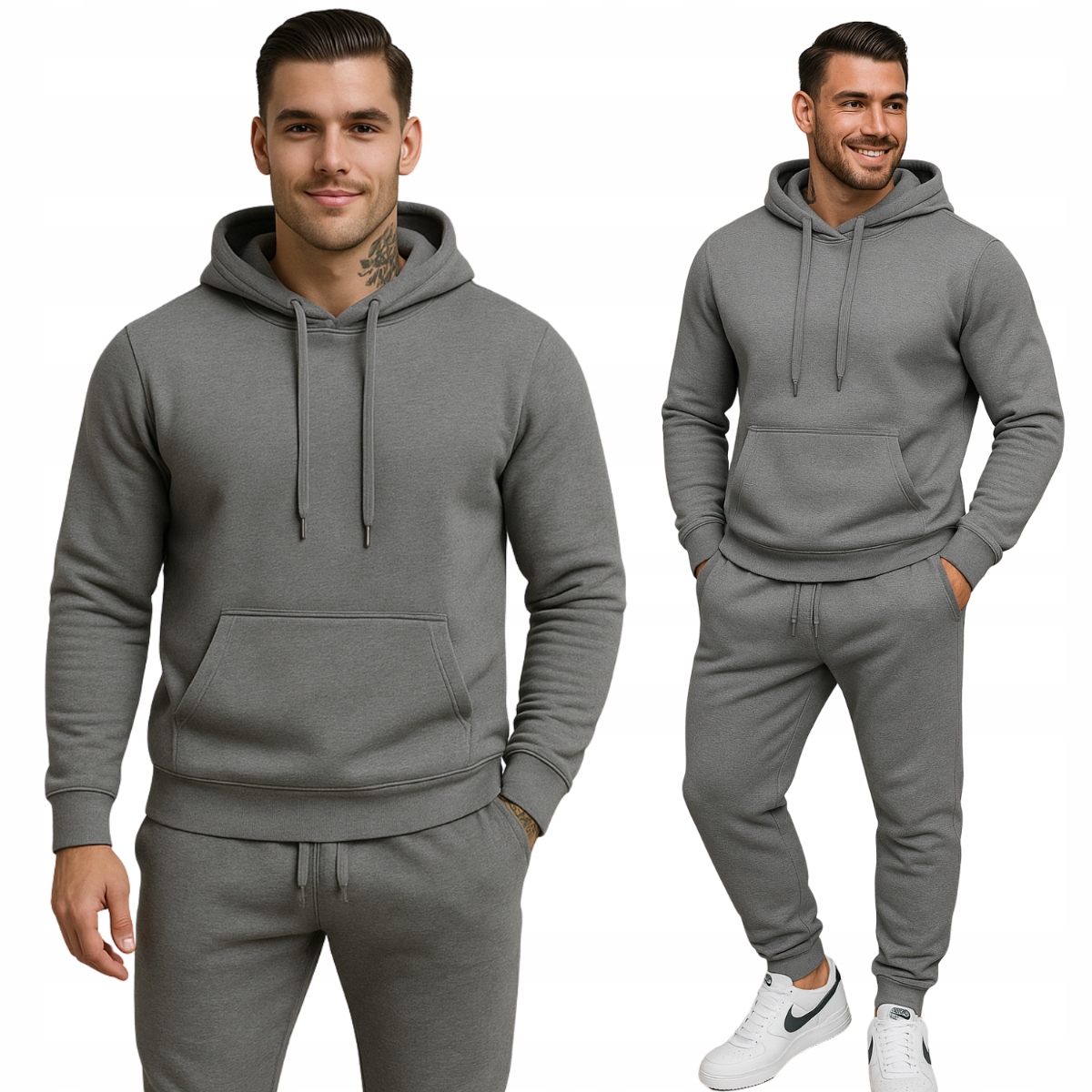 Dresowy Kompet Męski Dres Kolor Grafit, Spodnie I Bluza Z Kapturem L