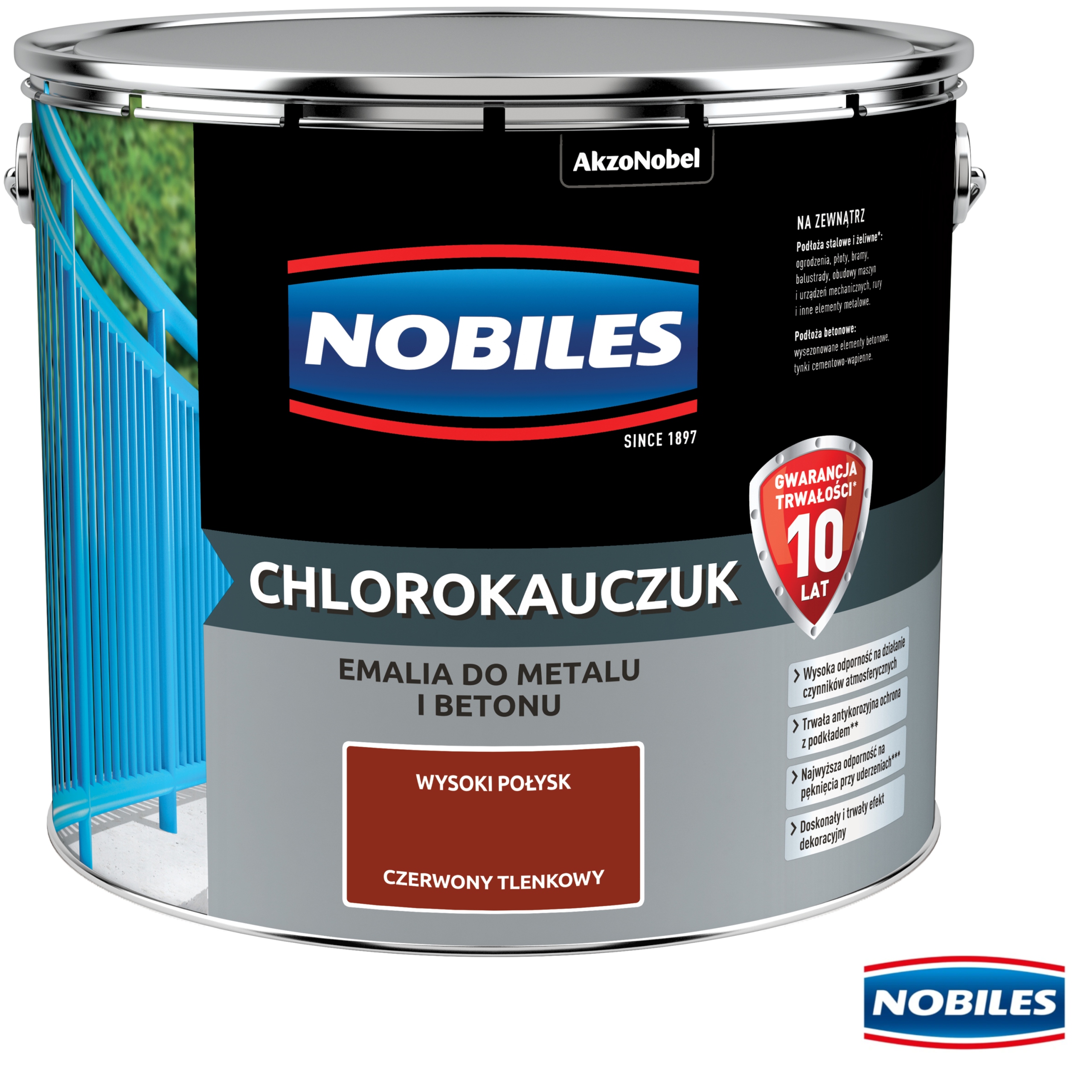 Nobiles Chlorokaučuk Emalia na kov Červený Oxidový vysoký lesk 10L