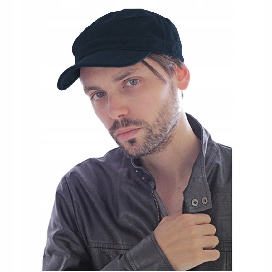 GRANATOWA CZAPKA Z DASZKIEM MĘSKA PATROLÓWKA REGULOWANE ZAPIĘCIE Wzór dominujący bez wzoru