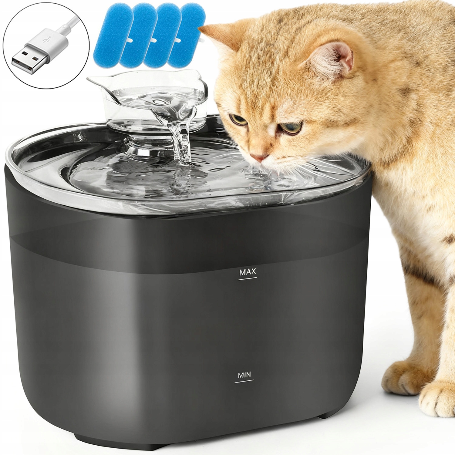 Levně Fontána Napáječka Pro Kočky Automatická Napáječka Tichá S Filtrem 2,2L