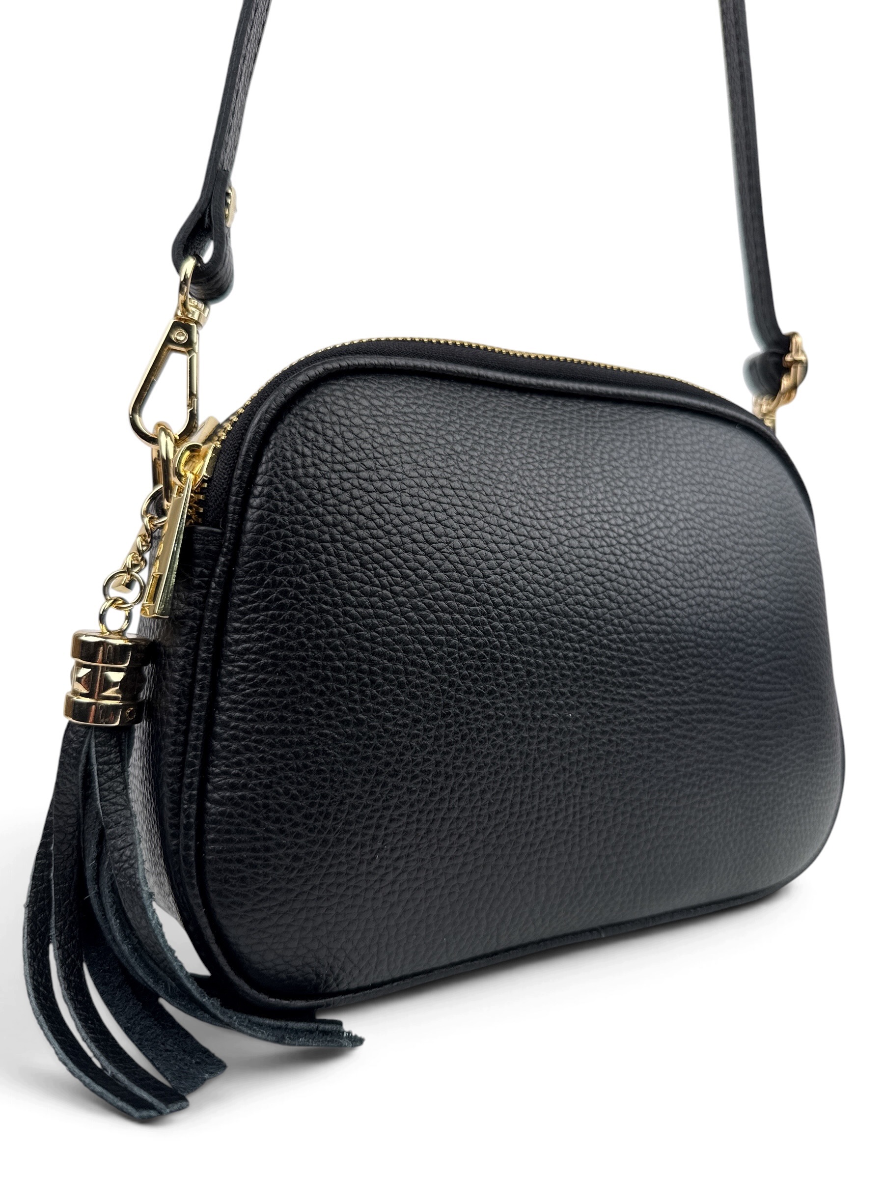 Italská kabelka přes rameno dámská kožená crossbody černá