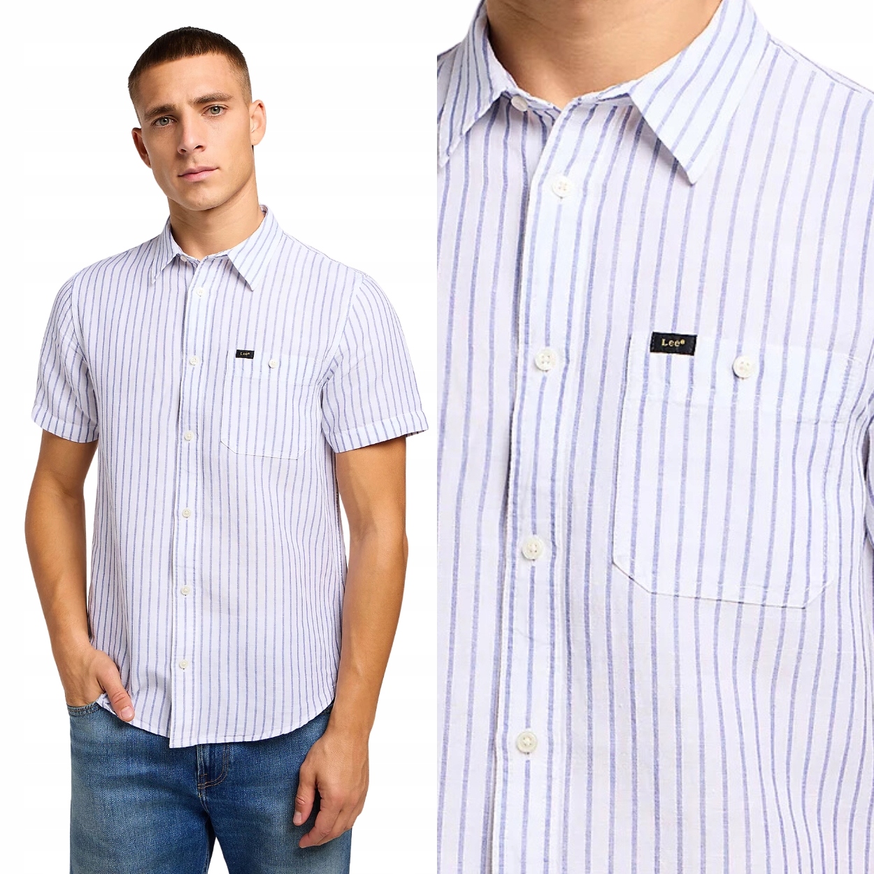 Lee Ss Leesure Shirt Bright Lniana Košile S Pruhy Krátký Rukáv Regular S