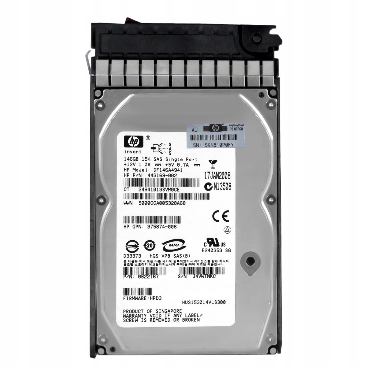 Hp 443169-002 146GB 15K 16MB Sas 3.5" DF146A4941 146 Gb Sas disk, 15 000 ot./min, 3,5 palce