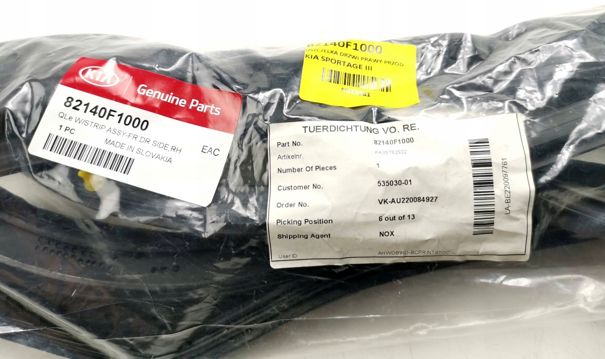 NOWA USZCZELKA DRZWI PRAWY PRZÓD KIA SPORTAGE III Producent części Kia OE