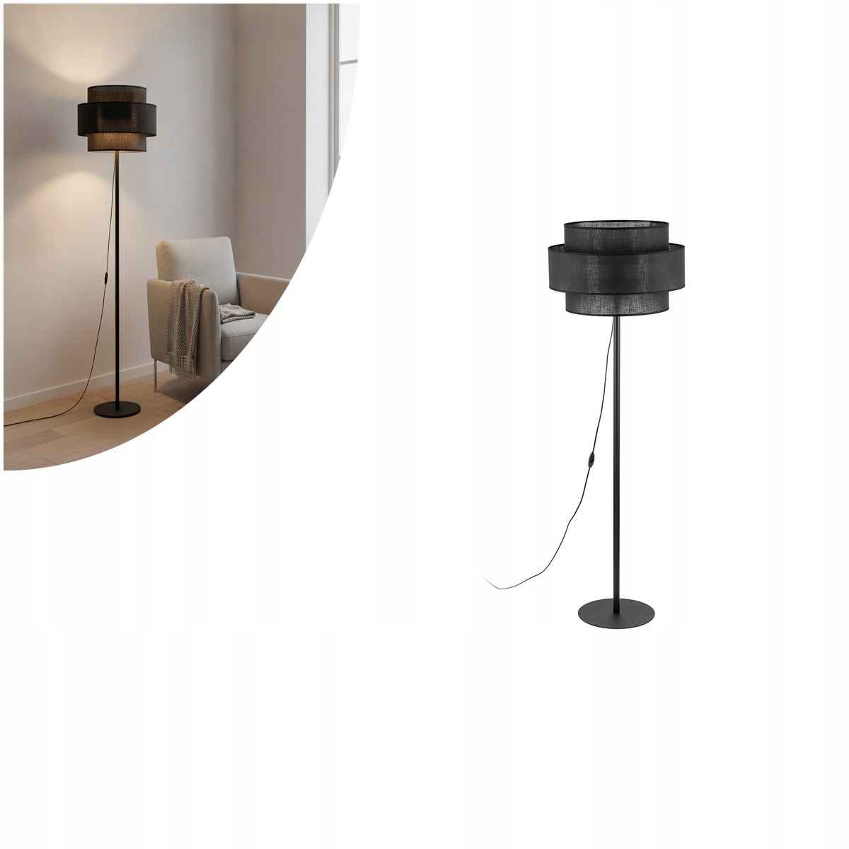 Lampa podłogowa czarna Calisto nowoczesna obok fotela Tk Lighting
