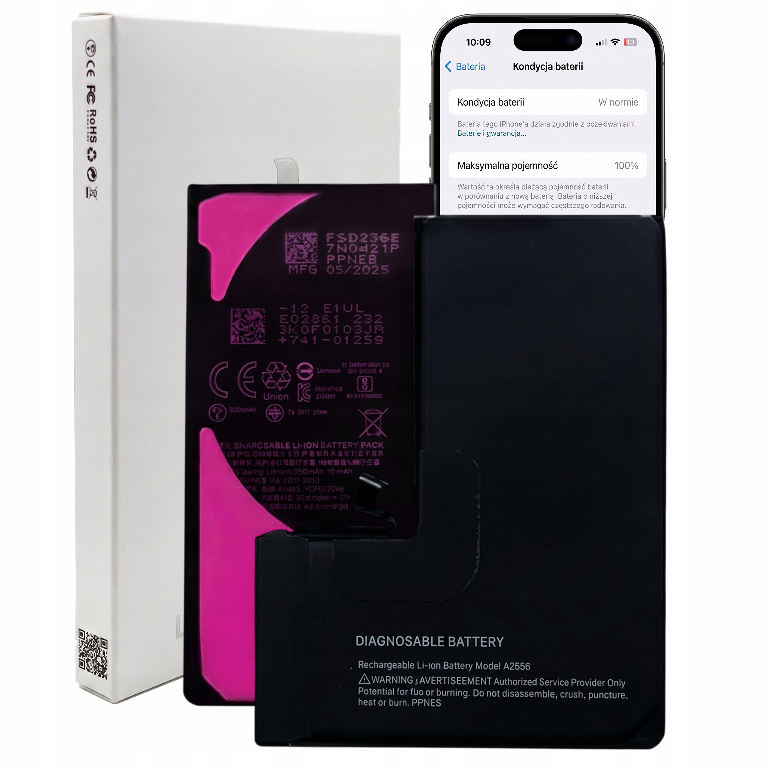 Bateria do iPhone 13 Pro A2556 3095 mAh Bez Komunikatu Diagnosing Battery