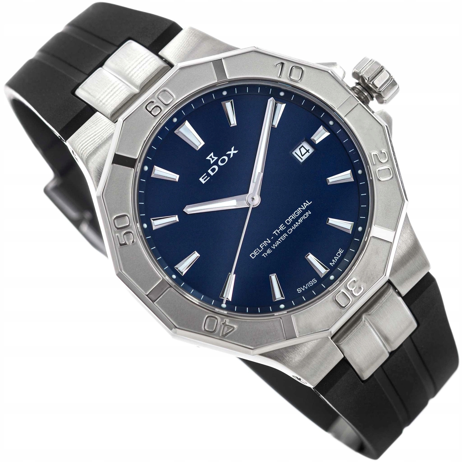 Pánské Hodinky Edox 53021 3CA Buin Delfin The Original Date, Černé Na Řemínku