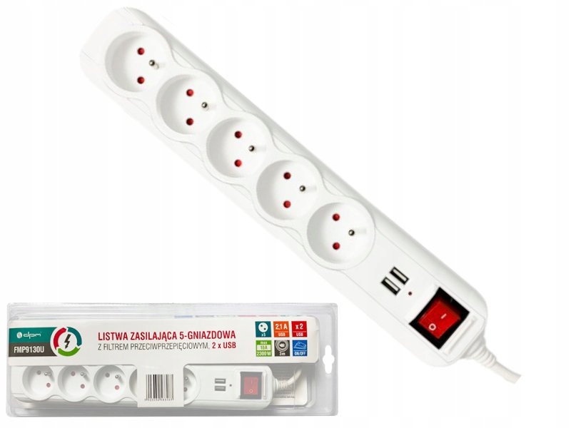 

Listwa Zasilająca przedłużacz 5 gniazda 2x Usb 1,5