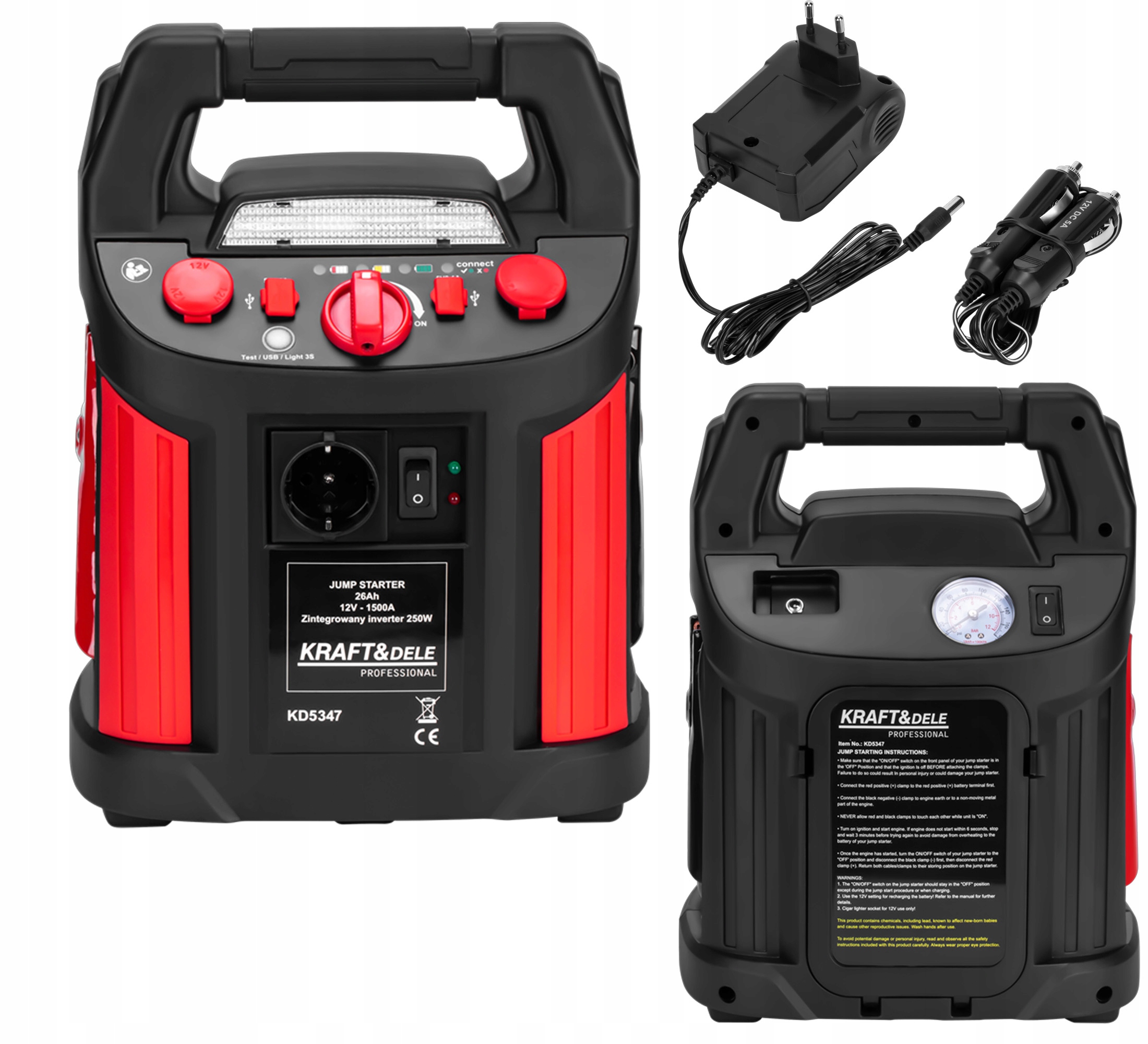 Jump-starter Booster Automobilový Kompresor Powerbank 1500A 26Ah Osvetlenie
