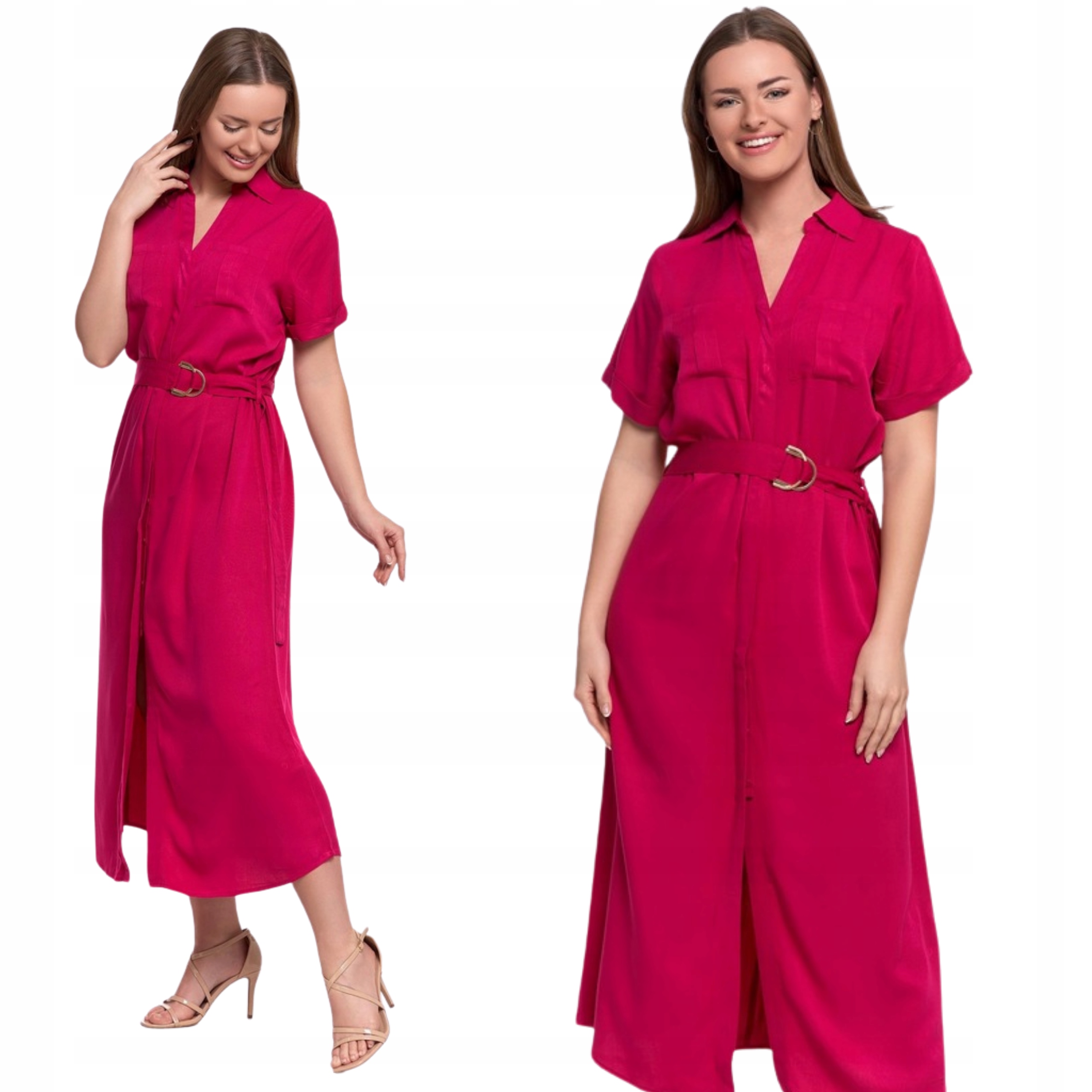 Sukienka Damska Moraj MIDI Szmizjerka Na Guziki Z Paskiem XXL