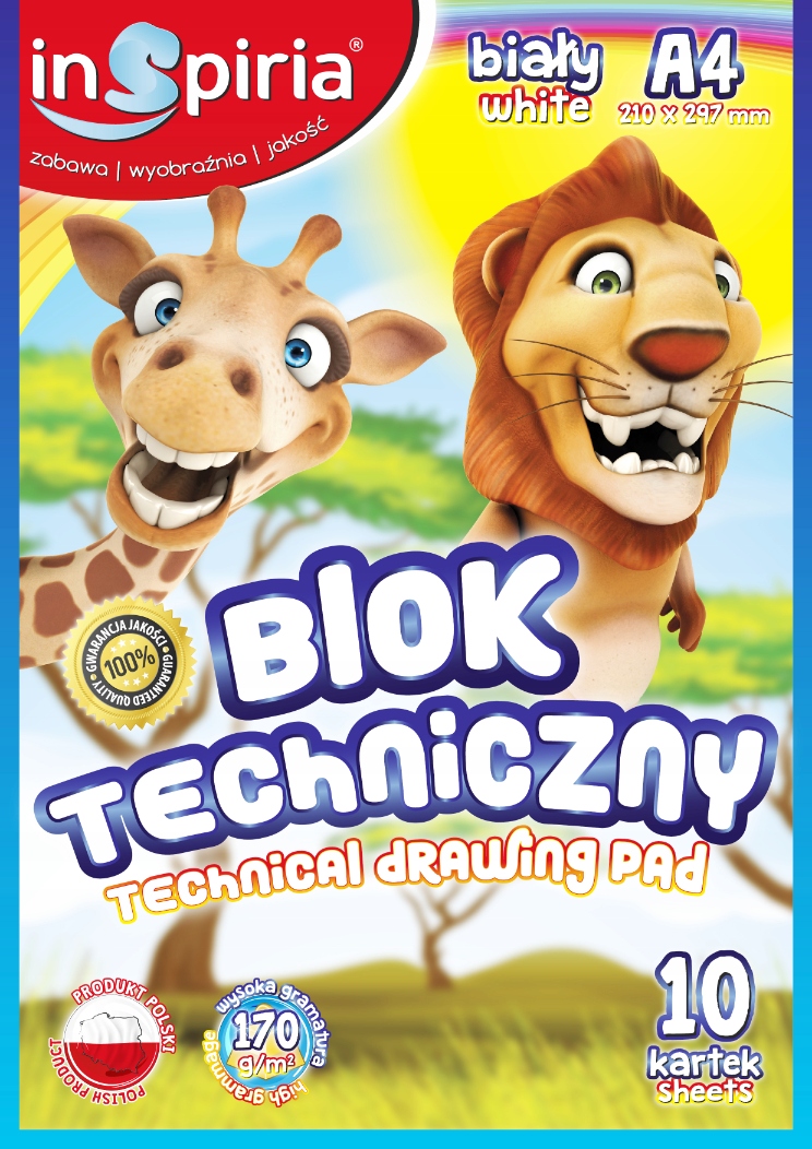 INSPIRIA BLOK TECHNICZNY BIAŁY A4 10 KARTEK Kod producenta 7765
