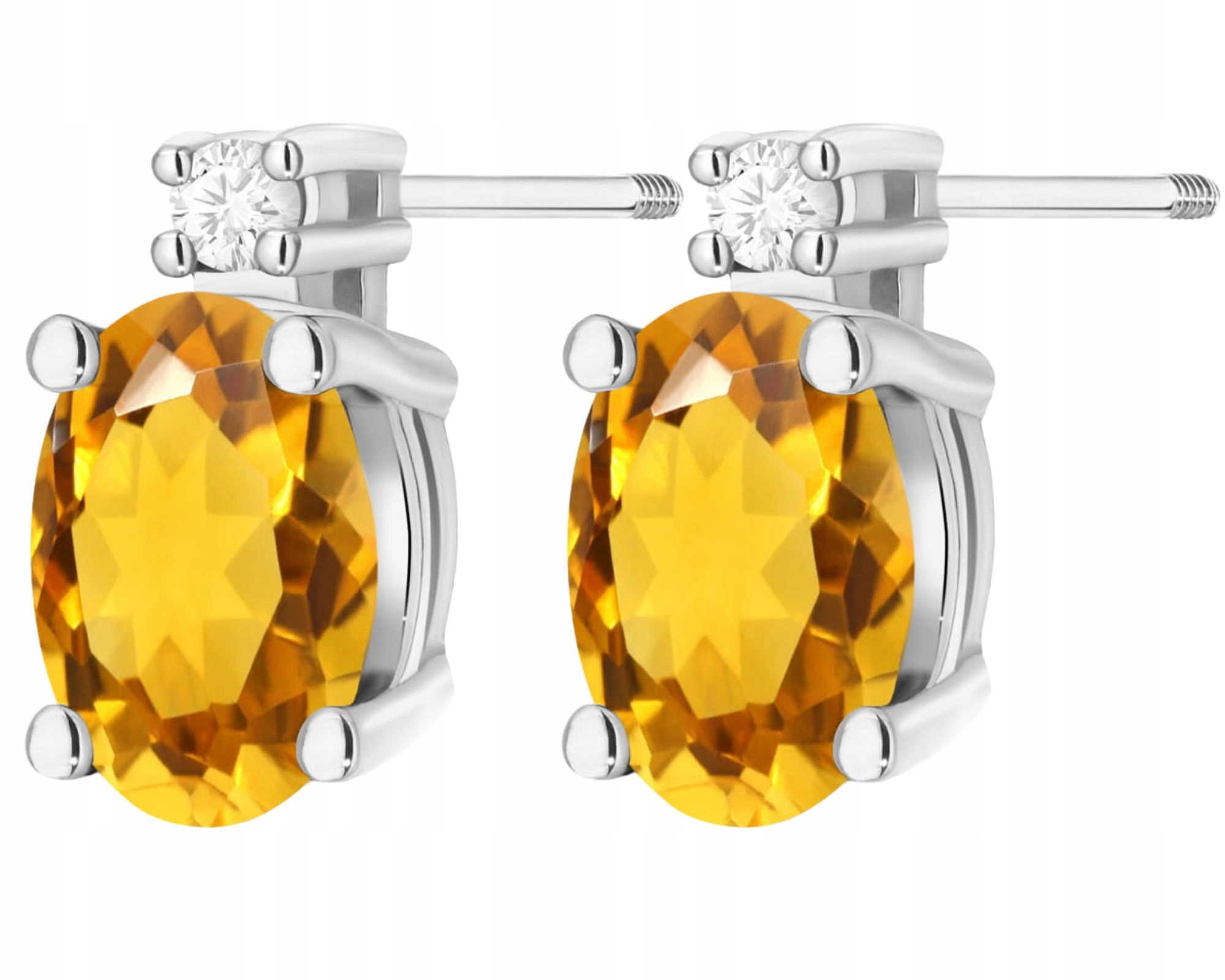 Bílé Zlato Náušnice S Citronem A Diamanty A Brilianty, Šroubovací Tyčinky