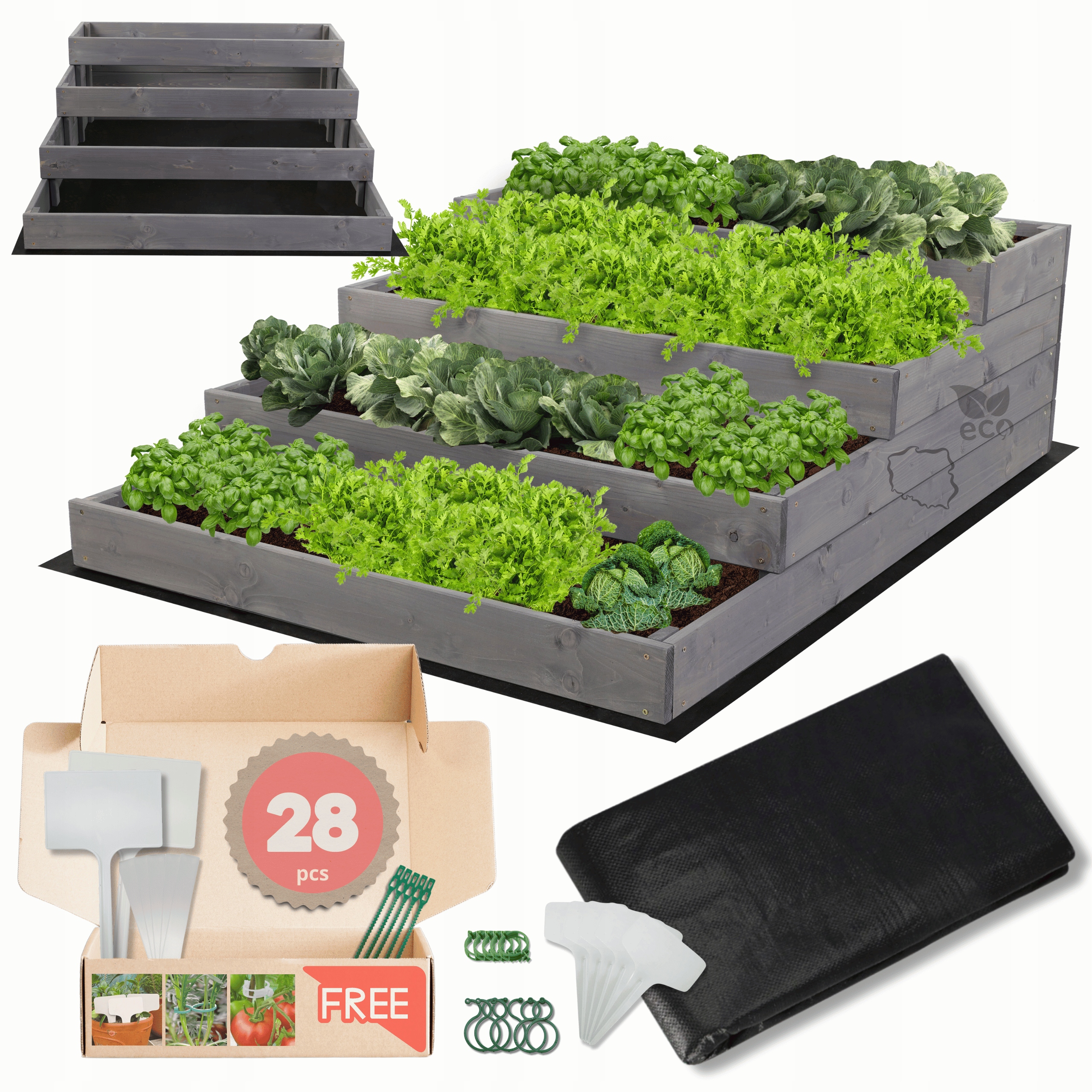 Truhlík zeleninový záhon, patrový květináč, záhon pod treláž, impregnace 36x90x120