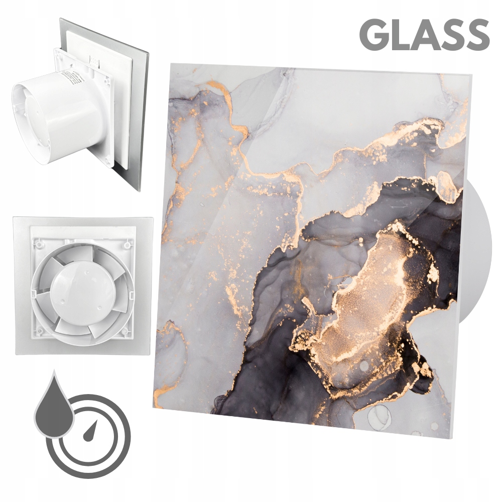 Koupelnový ventilátor Drim 125 (hs+ts) Sklo růžovo zlatý mramor