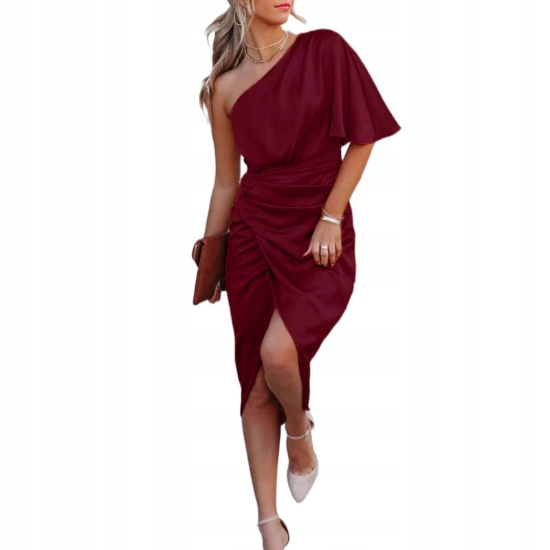 ELEGANCKA ŚLICZNA SUKIENKA ASYMETRYCZNA WESELE BAL Marka bez marki