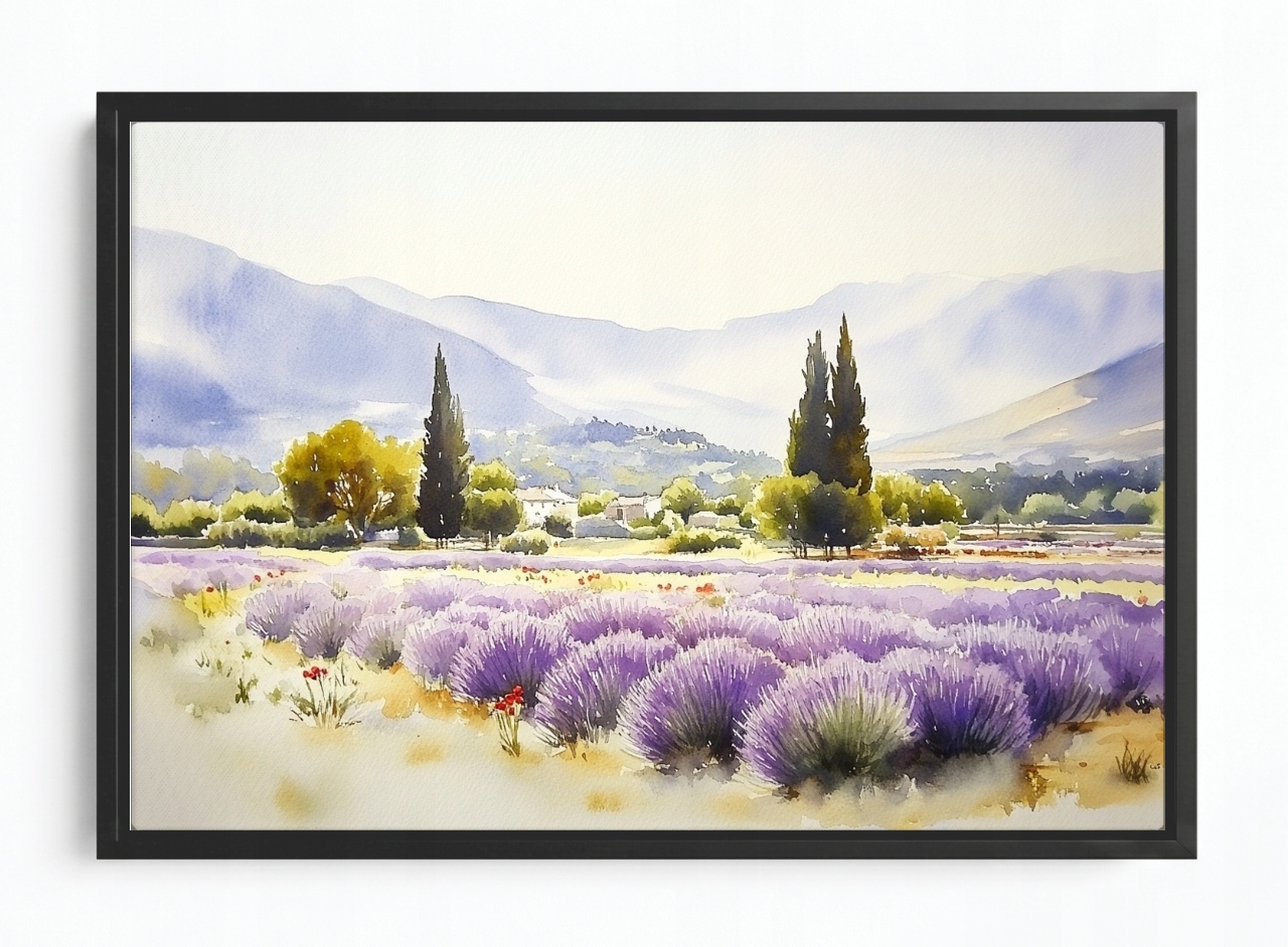 Obraz Rám Americký Box Krajina Francie Provence Hory Pole Květiny 120x80