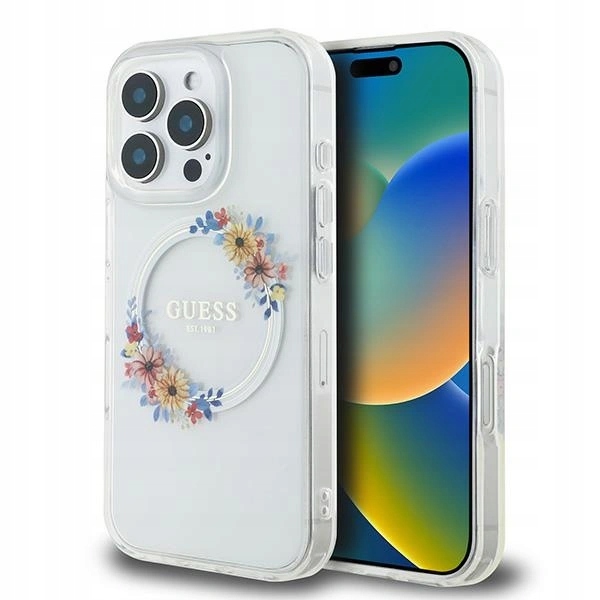 Pouzdro Guess GUHMP16LHFWFCT Apple iPhone 16 Pro hardcase IML Flowers Wreath M
