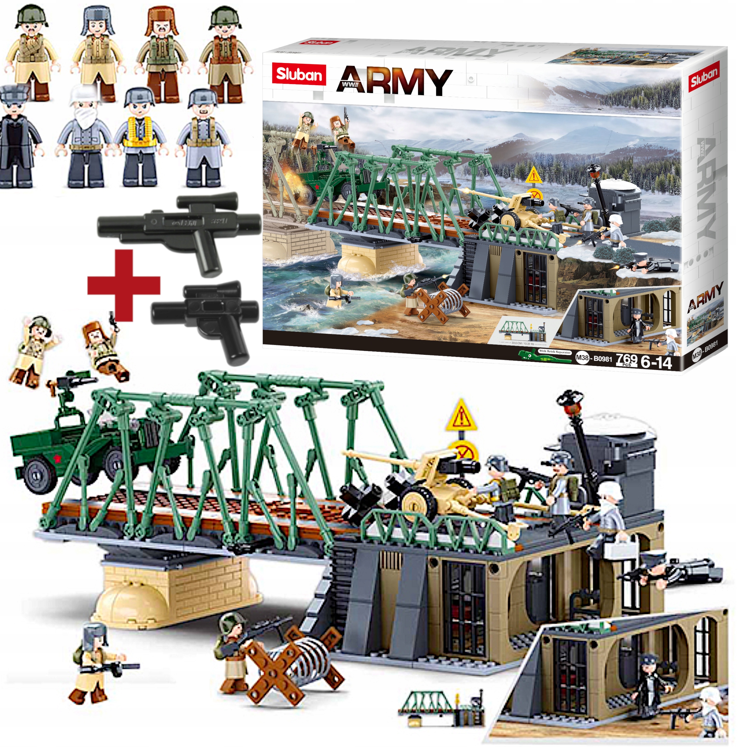 

Klocki Wojsko Bitwa Na Moście Jeep Wilys+lego Broń