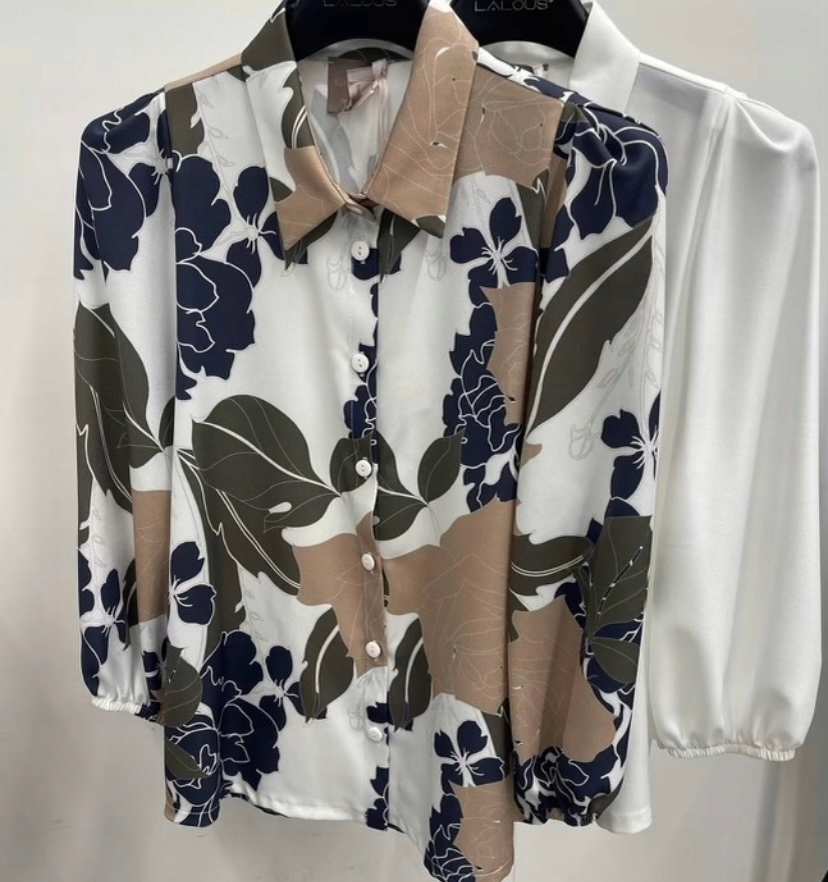 Bílá košile s béžovou růží 0999 Lalous velikost L