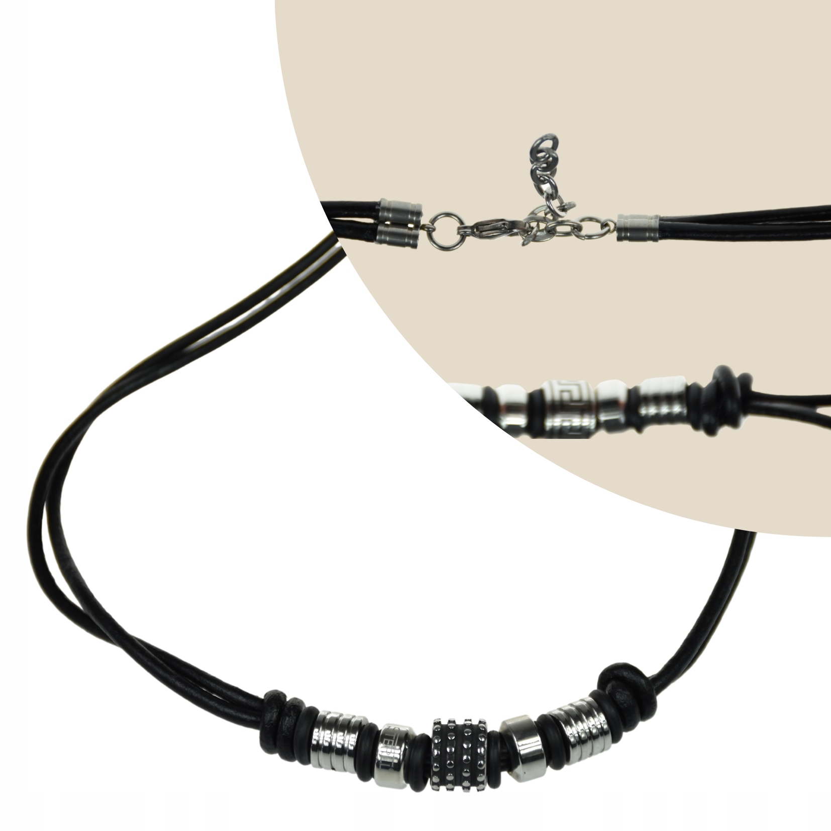 MĘSKI NASZYJNIK SKÓRA NATURALNA STAL Marka Inna marka